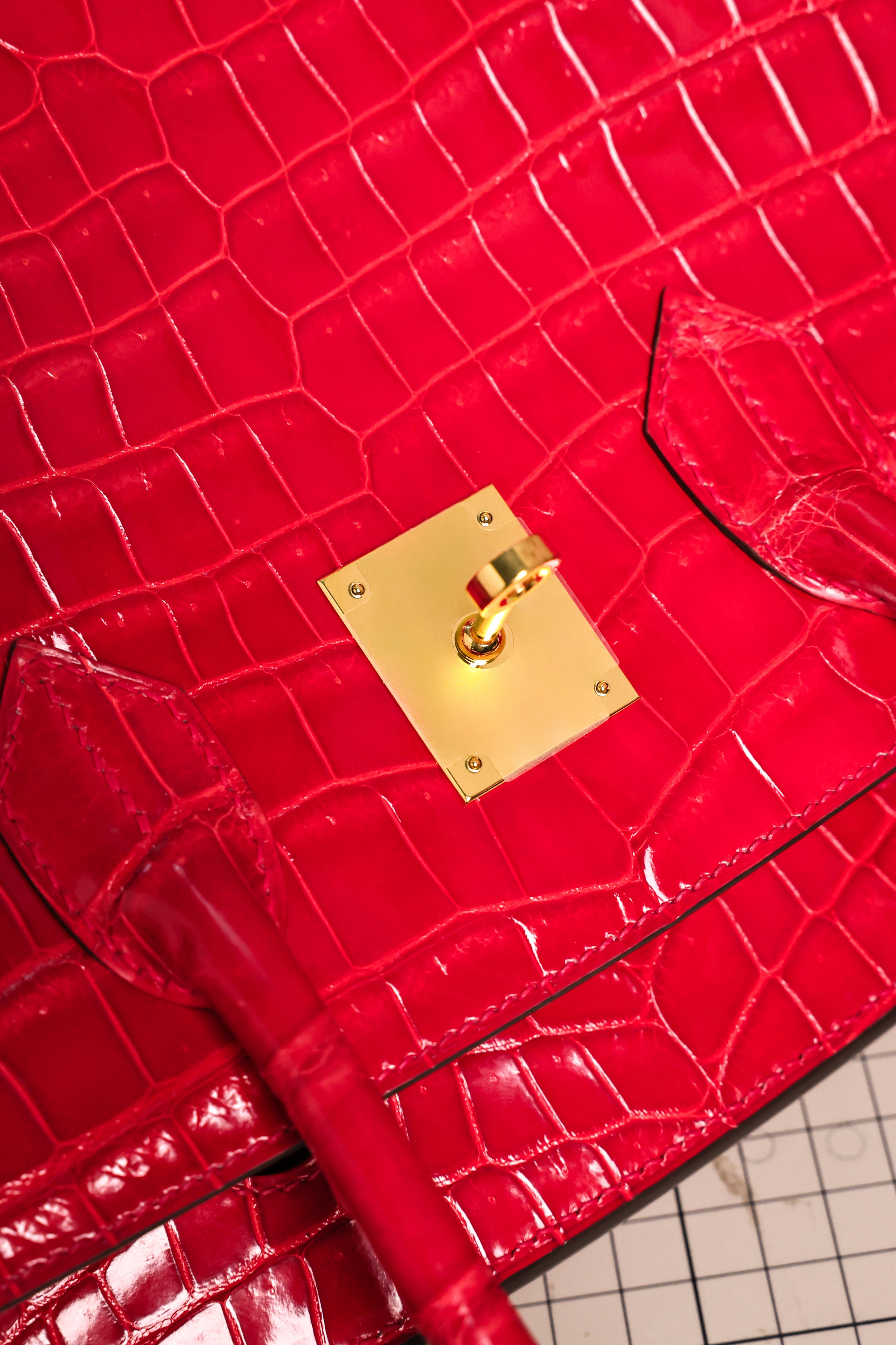 BK-2024 All Handmade Golden / Sliver Hardware Braise  Bright surface Porosus Crocodile leather
