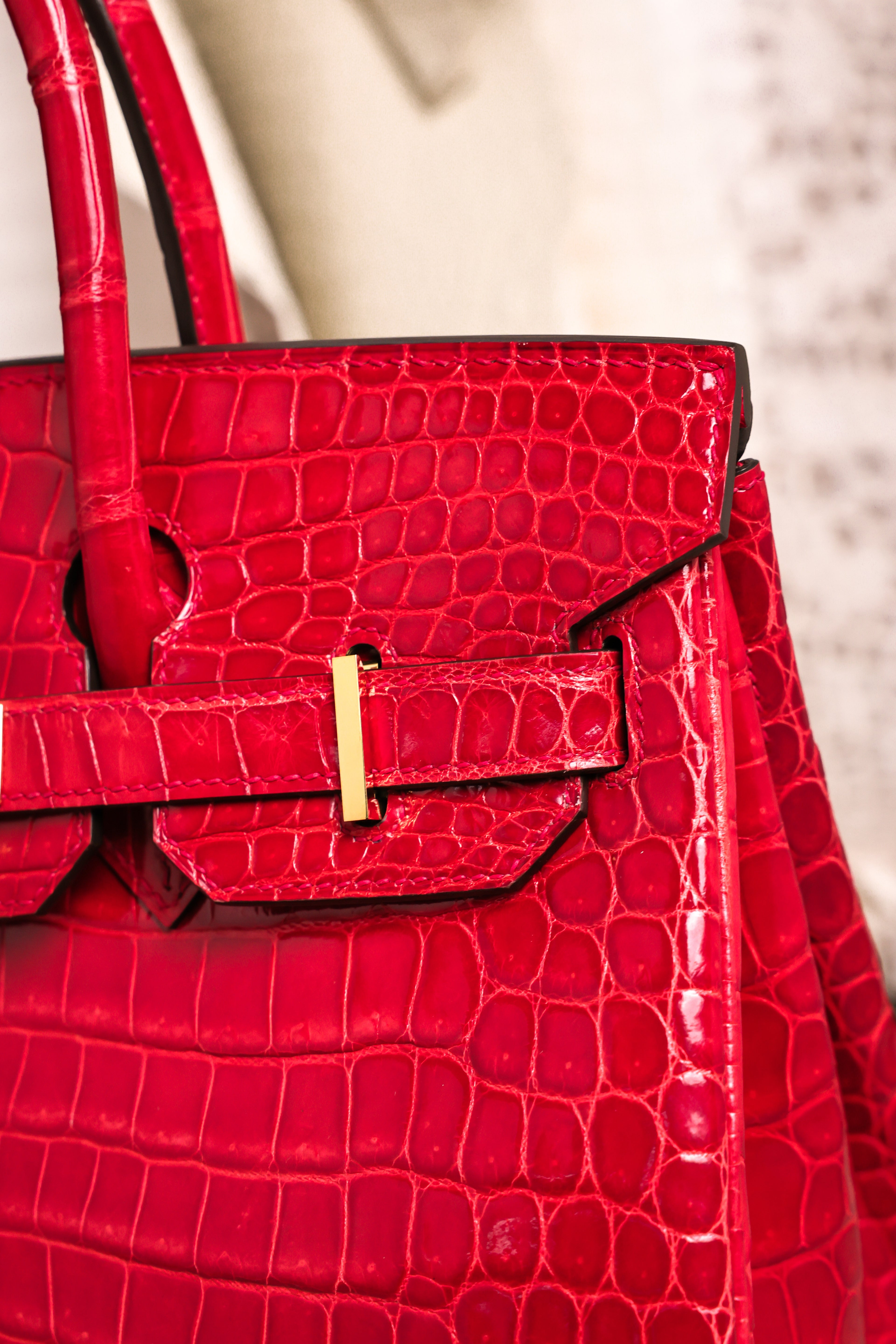 BK-2024 All Handmade Golden / Sliver Hardware Braise  Bright surface Porosus Crocodile leather