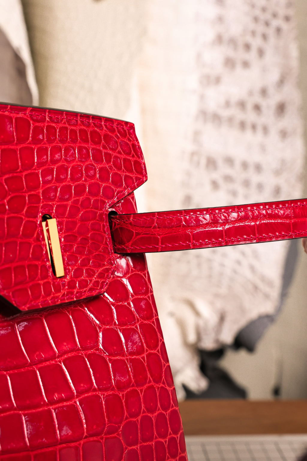 BK-2024 All Handmade Golden / Sliver Hardware Braise  Bright surface Porosus Crocodile leather