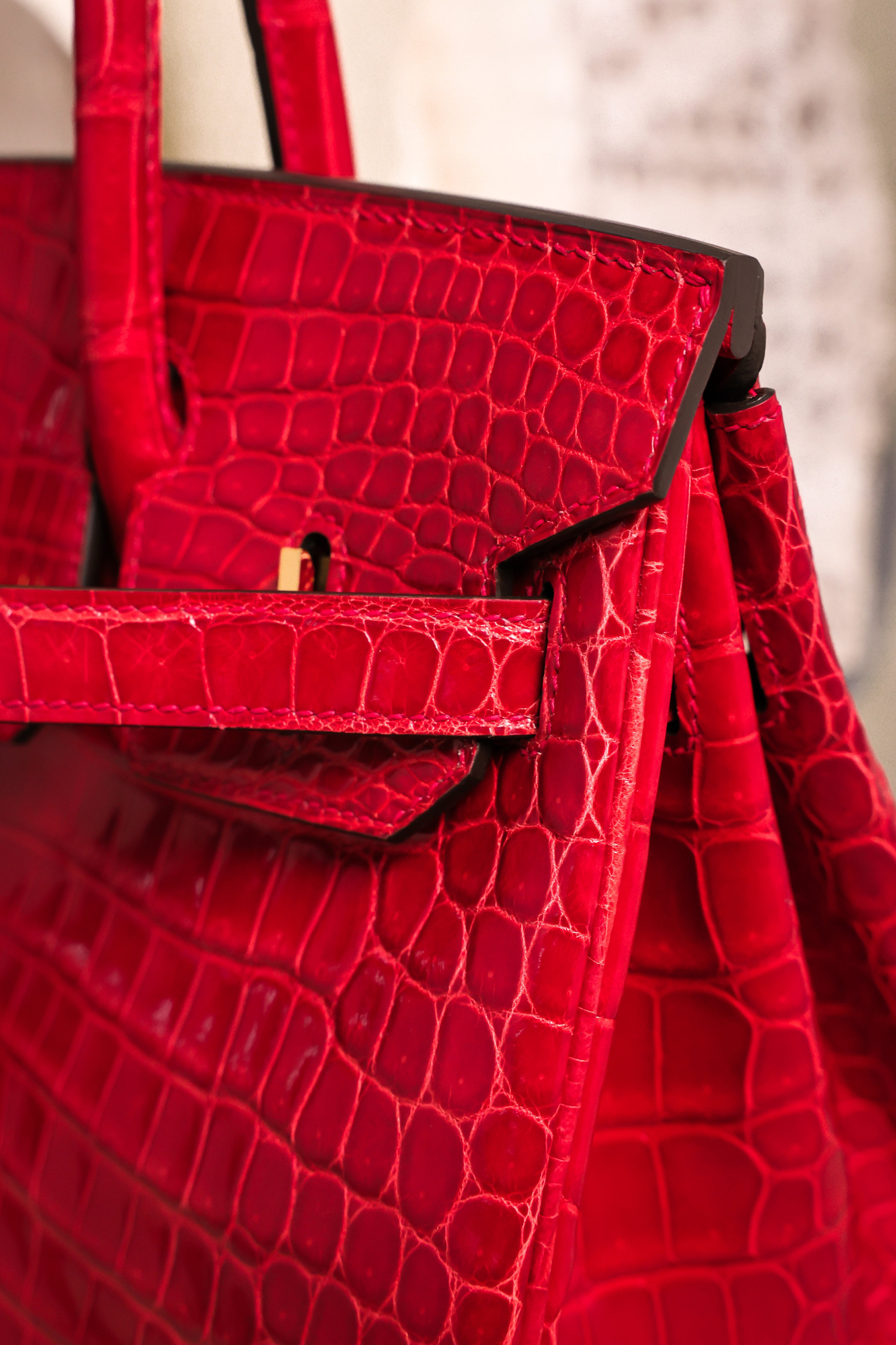 BK-2024 All Handmade Golden / Sliver Hardware Braise  Bright surface Porosus Crocodile leather