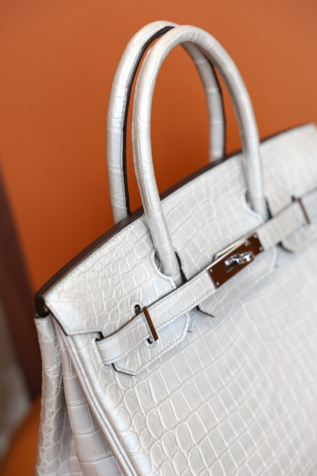 BK-2024 All Handmade Golden / Sliver Hardware Gris perle Matte Nile crocodile leather