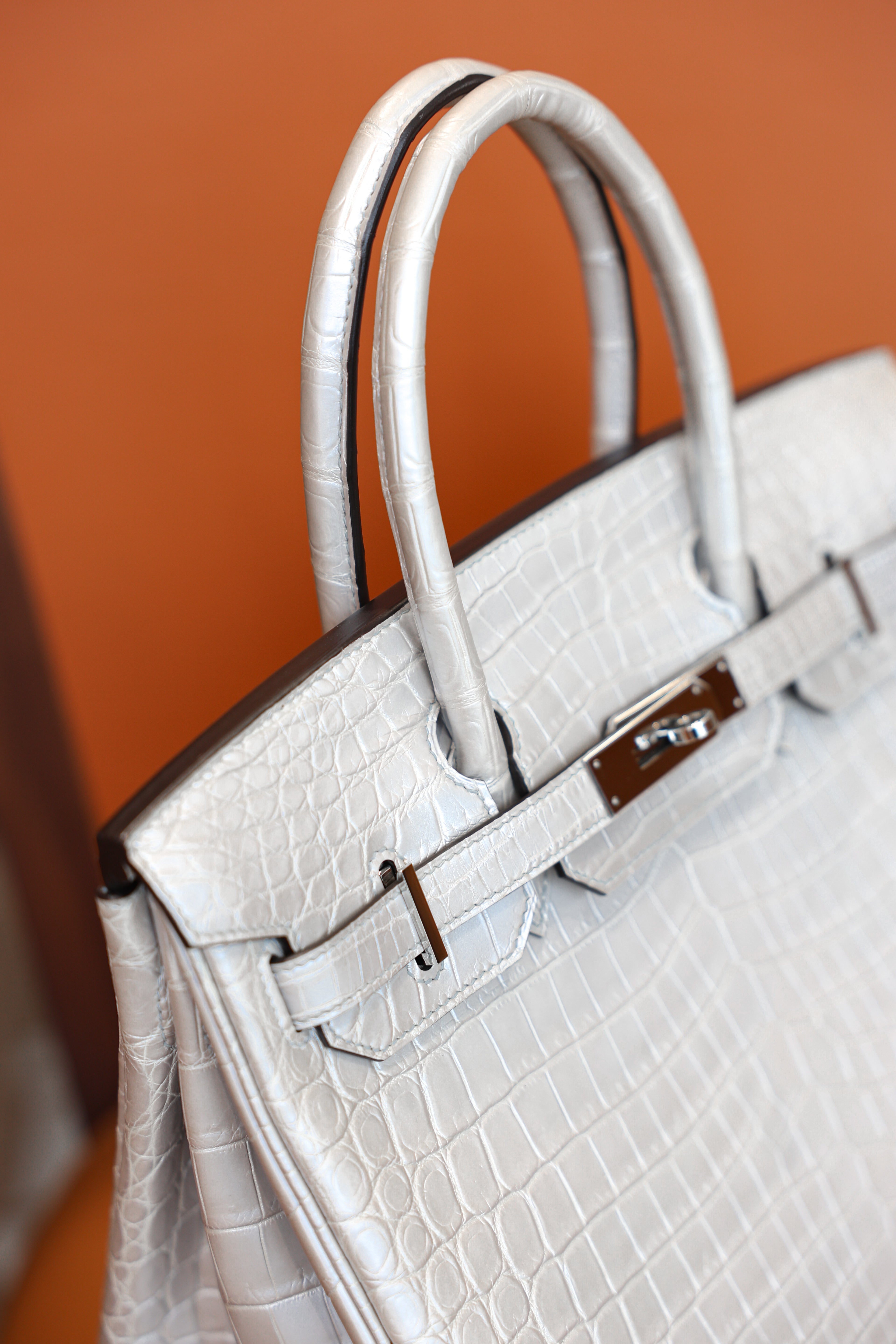 BK-2024 All Handmade Golden / Sliver Hardware Gris perle Matte Nile crocodile leather