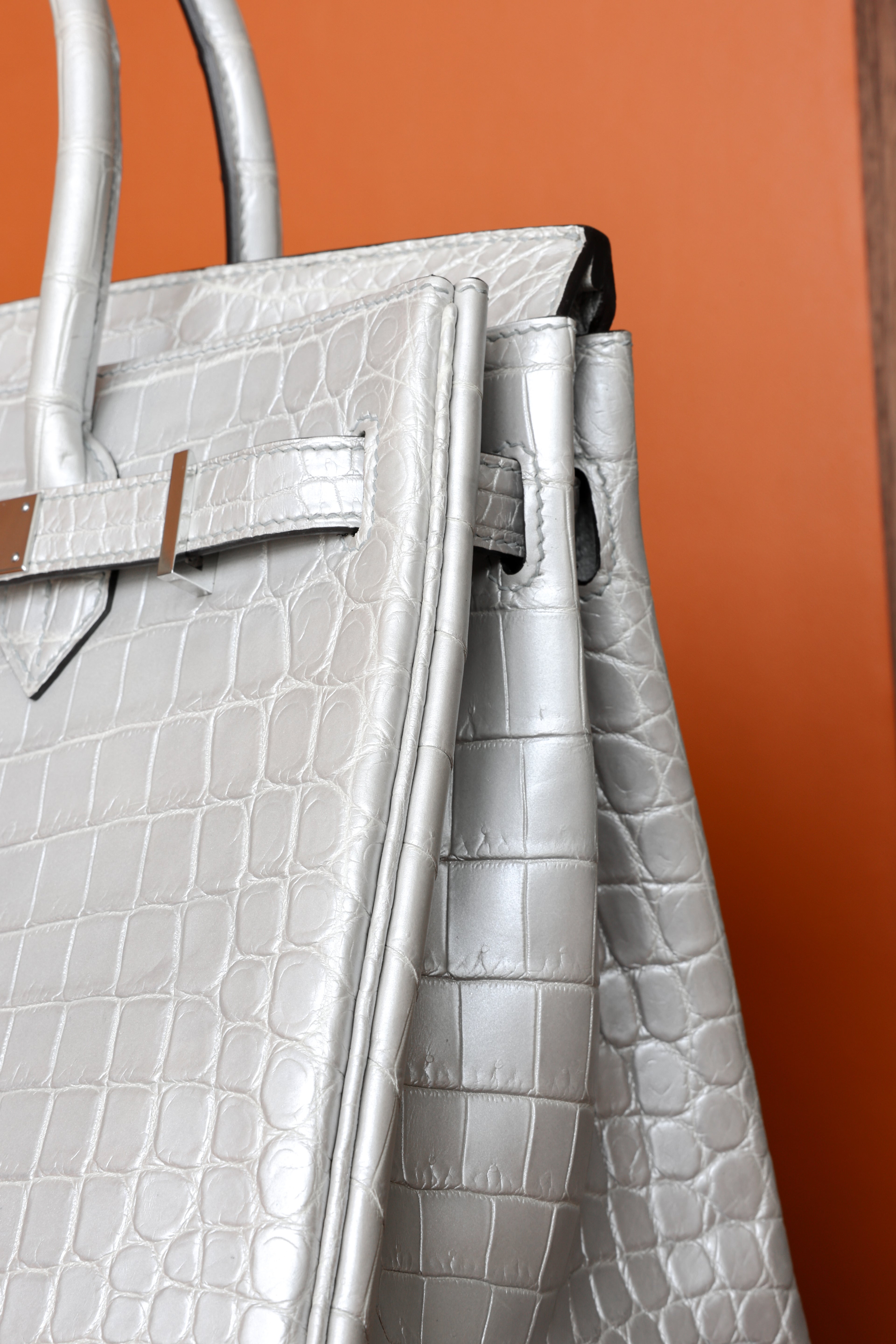 BK-2024 All Handmade Golden / Sliver Hardware Gris perle Matte Nile crocodile leather