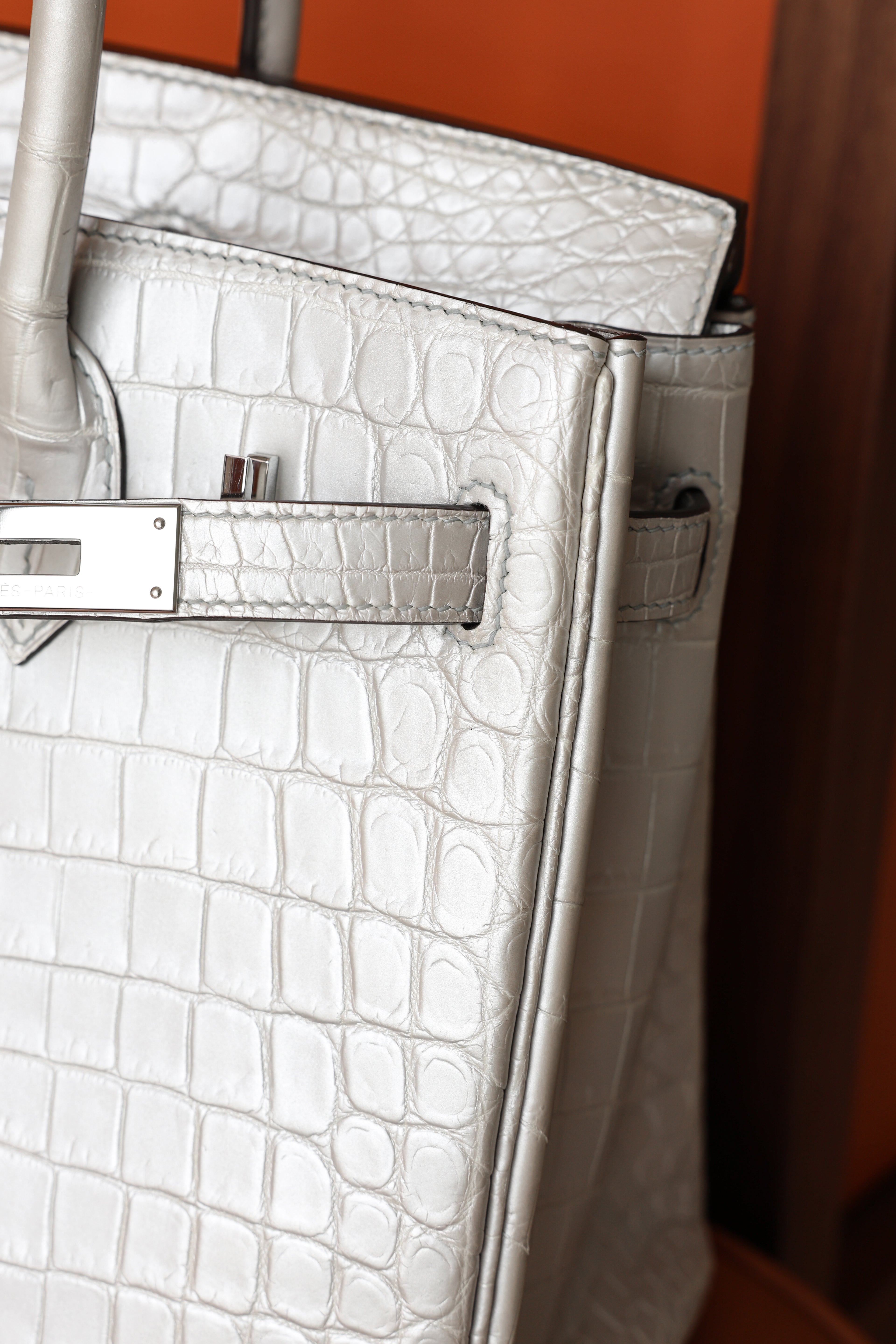 BK-2024 All Handmade Golden / Sliver Hardware Gris perle Matte Nile crocodile leather