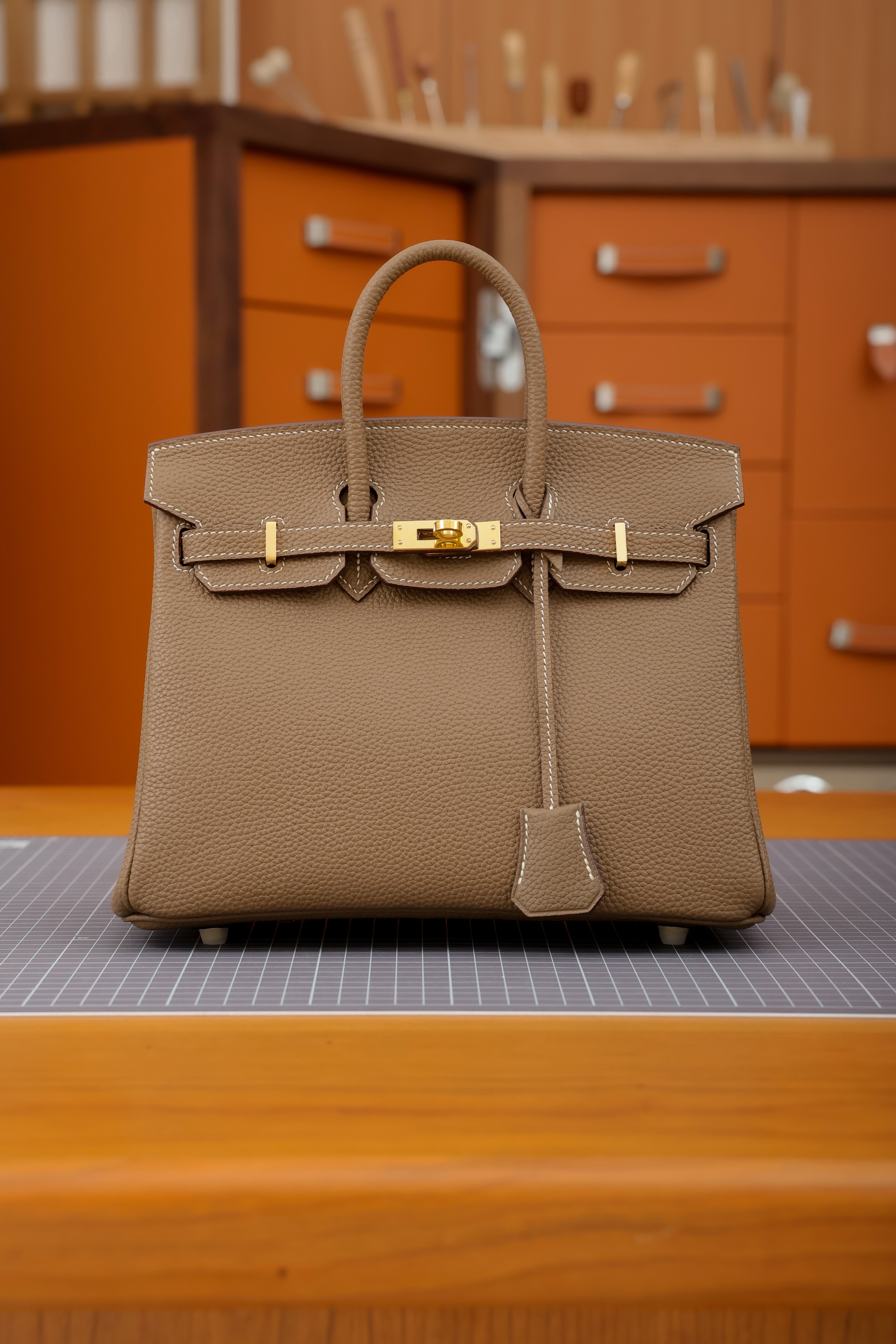Birkin- All Handmade Golden / Sliver Chestnut  swift leather