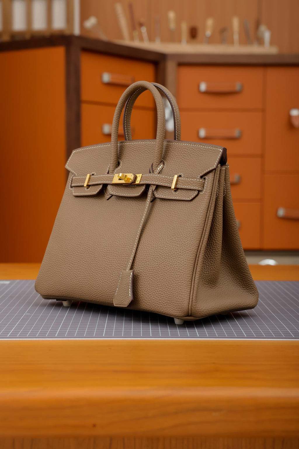 Birkin- All Handmade Golden / Sliver Chestnut  swift leather