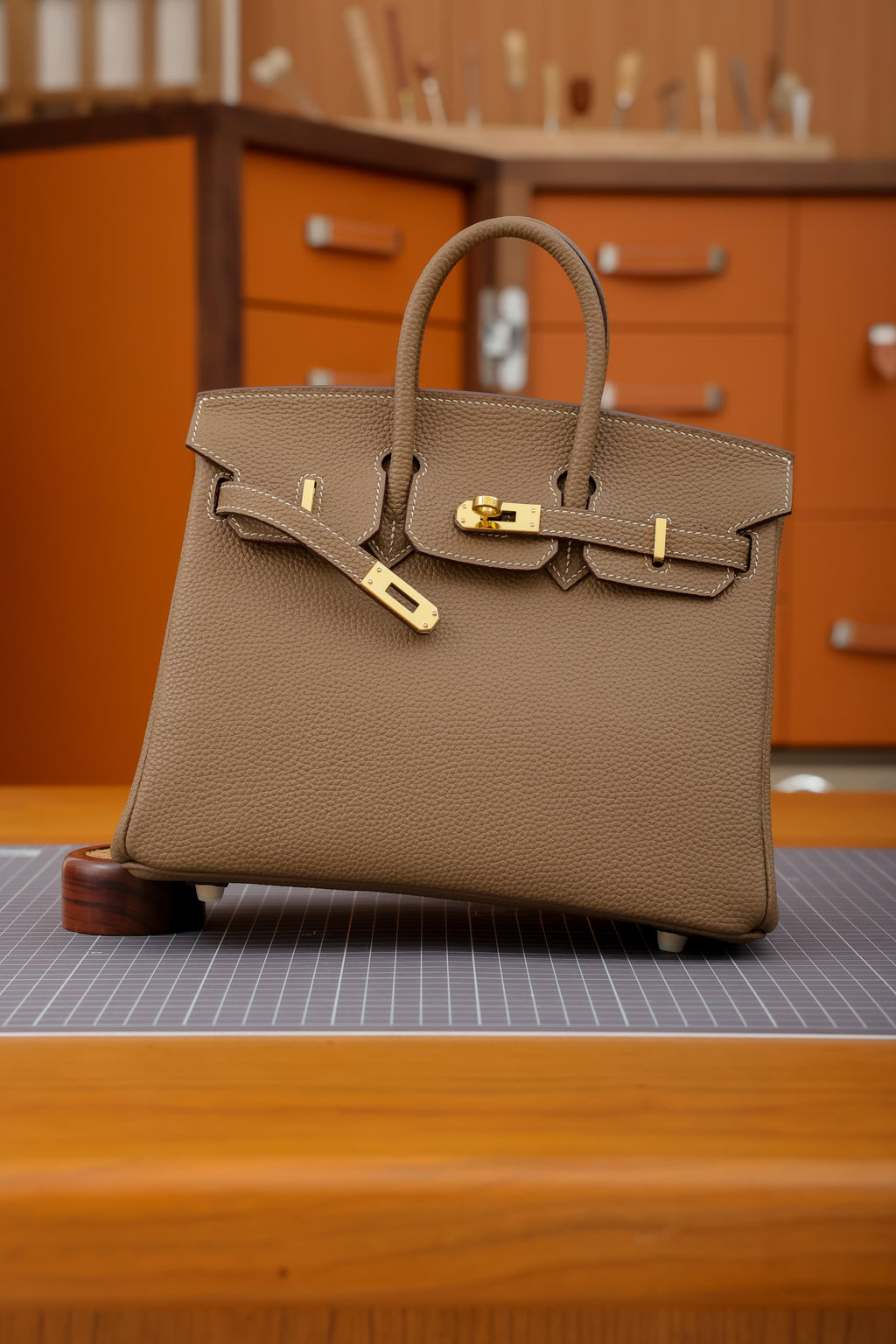Birkin- All Handmade Golden / Sliver Chestnut  swift leather