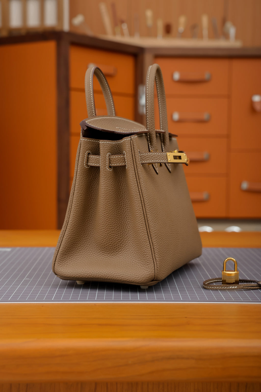 Birkin- All Handmade Golden / Sliver Chestnut  swift leather
