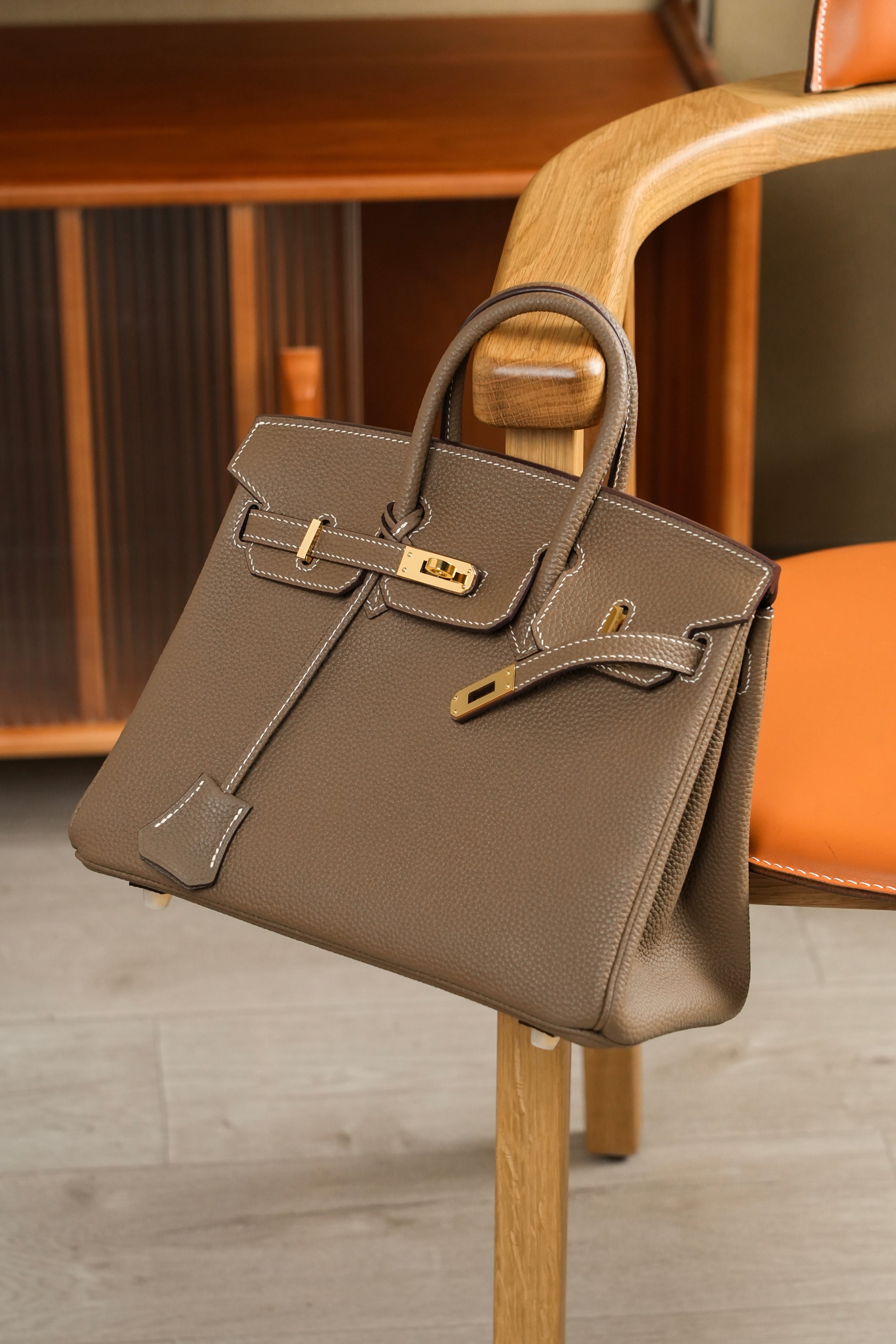 Birkin- All Handmade Golden / Sliver Chestnut  swift leather