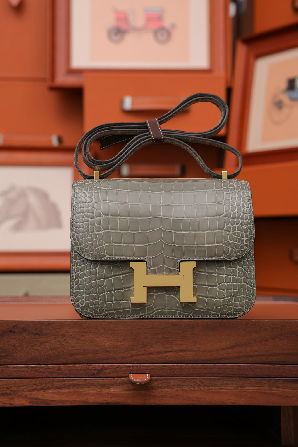 Constance- All Handmade Golden / Sliver Hardware Gris Tourterelle Crocodile eather