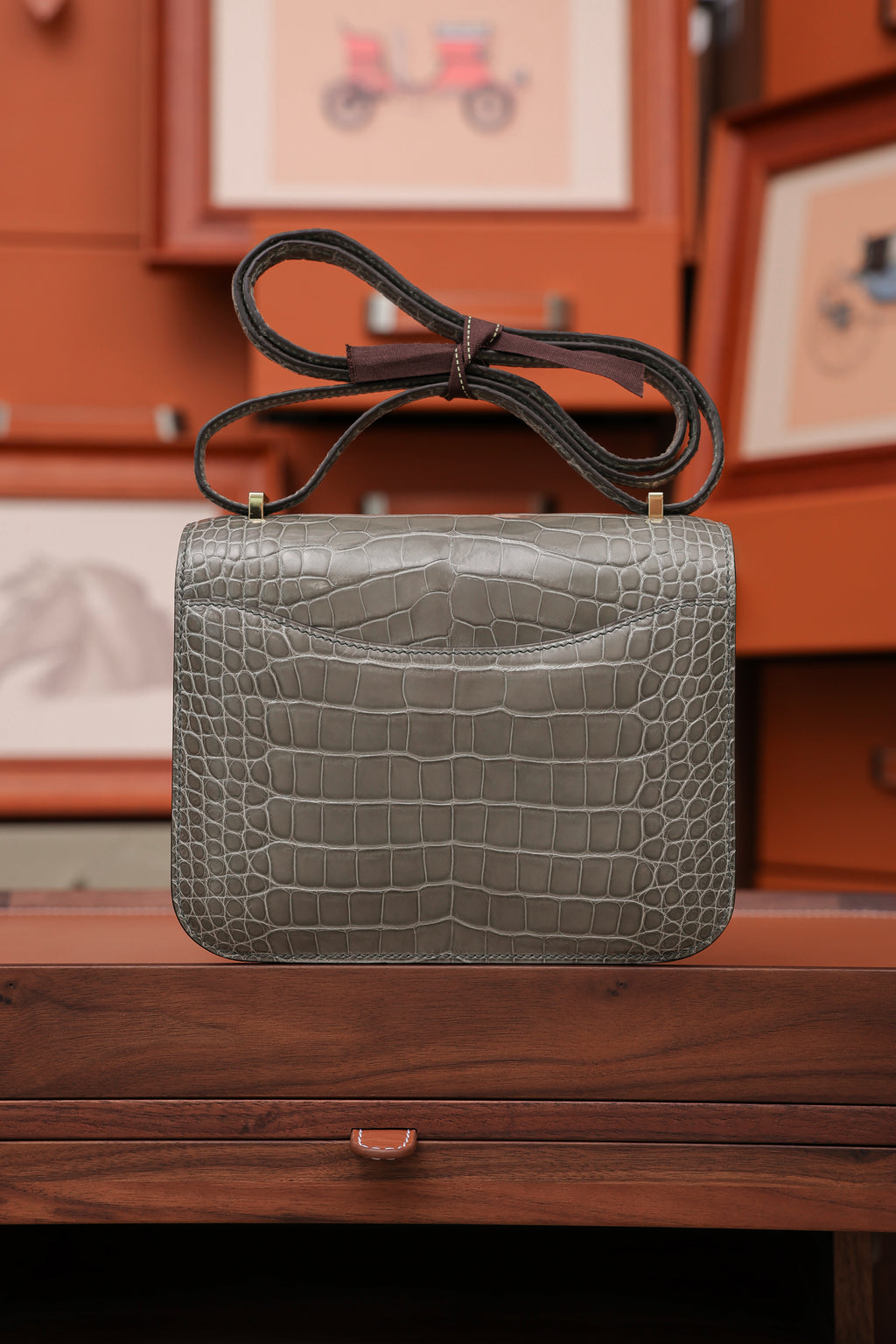 Constance- All Handmade Golden / Sliver Hardware Gris Tourterelle Crocodile eather