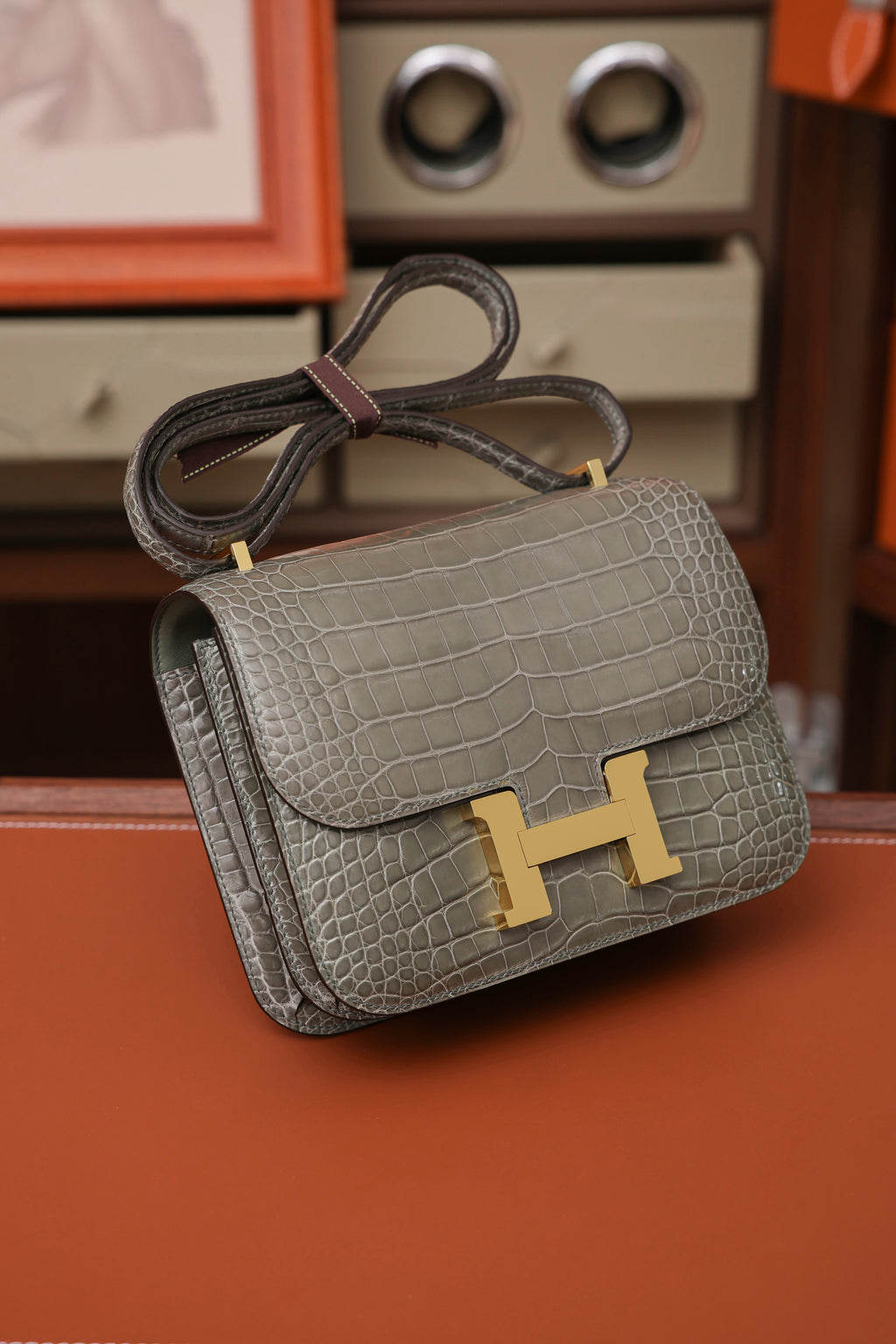 Constance- All Handmade Golden / Sliver Hardware Gris Tourterelle Crocodile eather