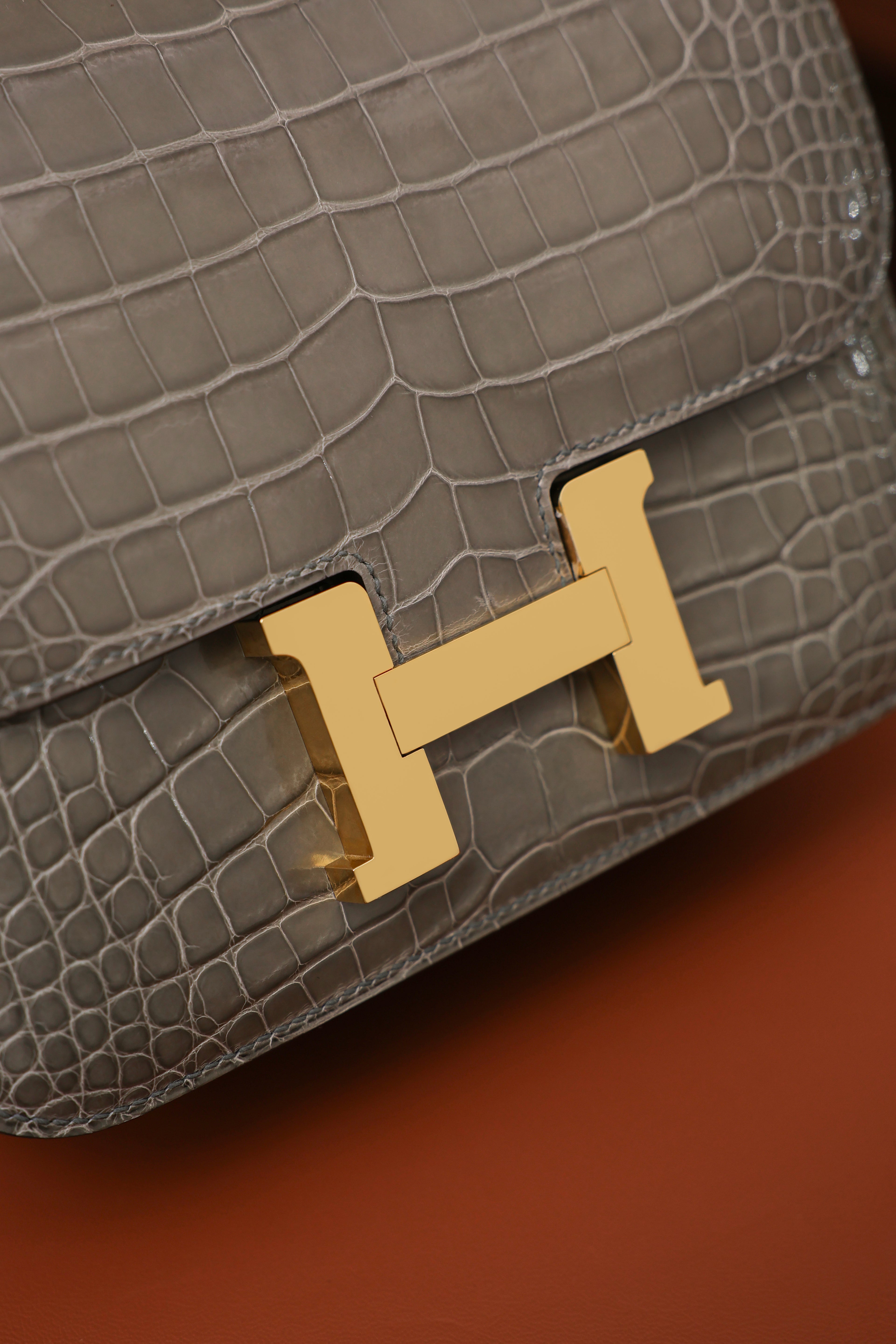 Constance- All Handmade Golden / Sliver Hardware Gris Tourterelle Crocodile eather