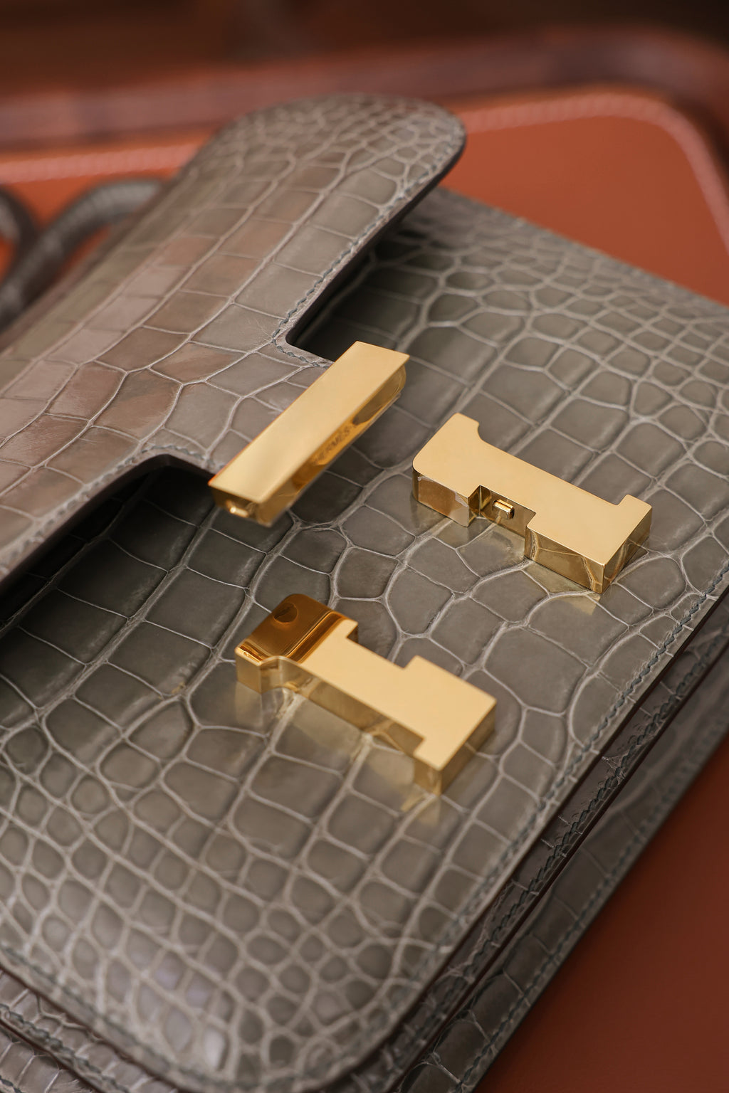 Constance- All Handmade Golden / Sliver Hardware Gris Tourterelle Crocodile eather