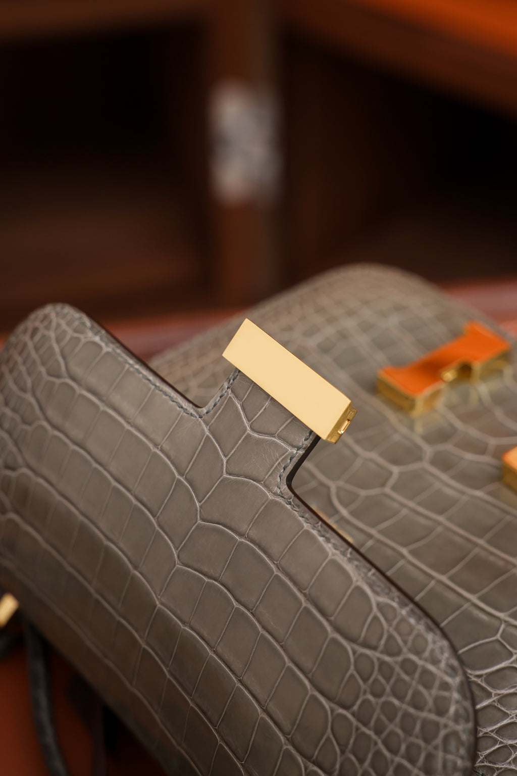 Constance- All Handmade Golden / Sliver Hardware Gris Tourterelle Crocodile eather