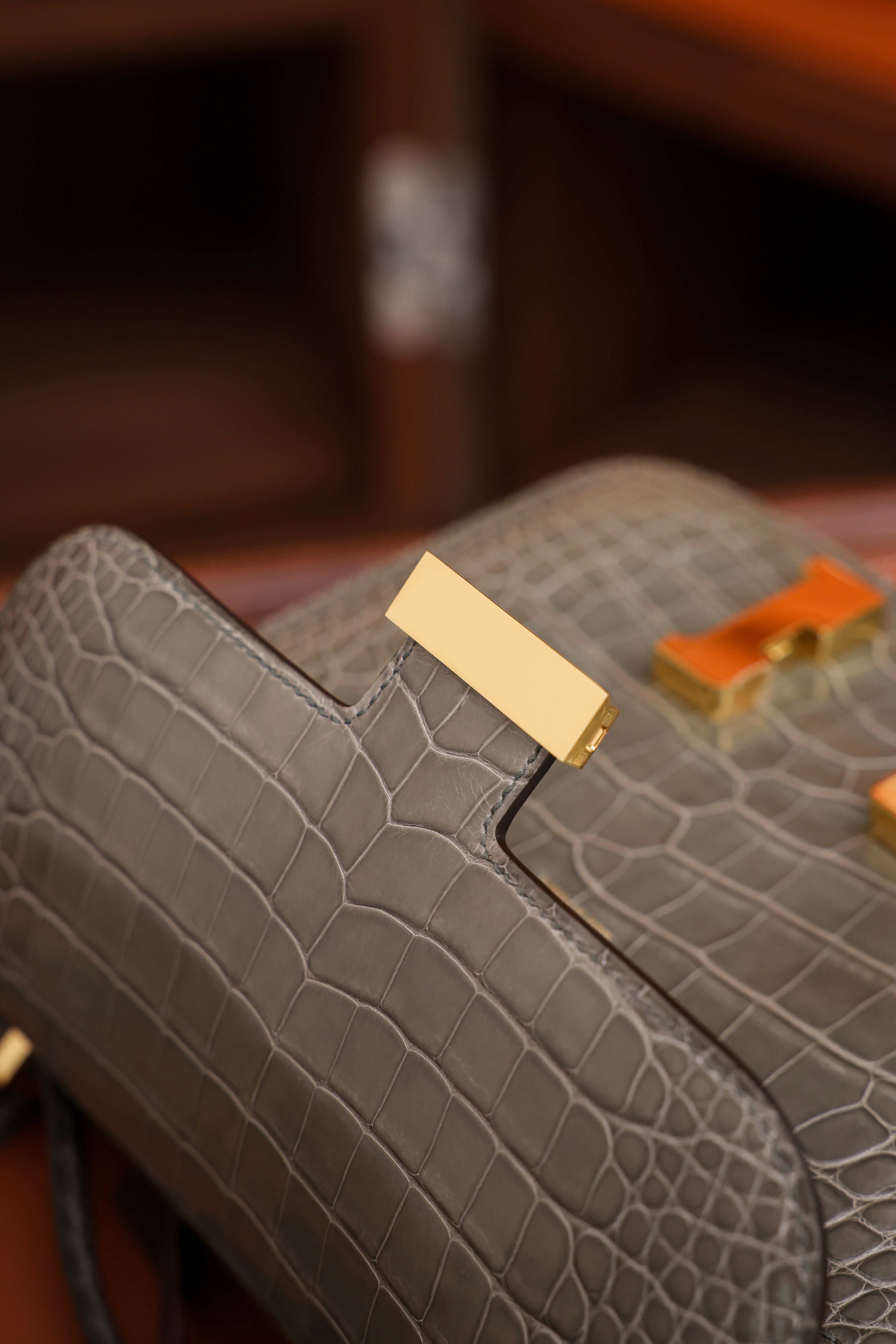 Constance- All Handmade Golden / Sliver Hardware Gris Tourterelle Crocodile eather