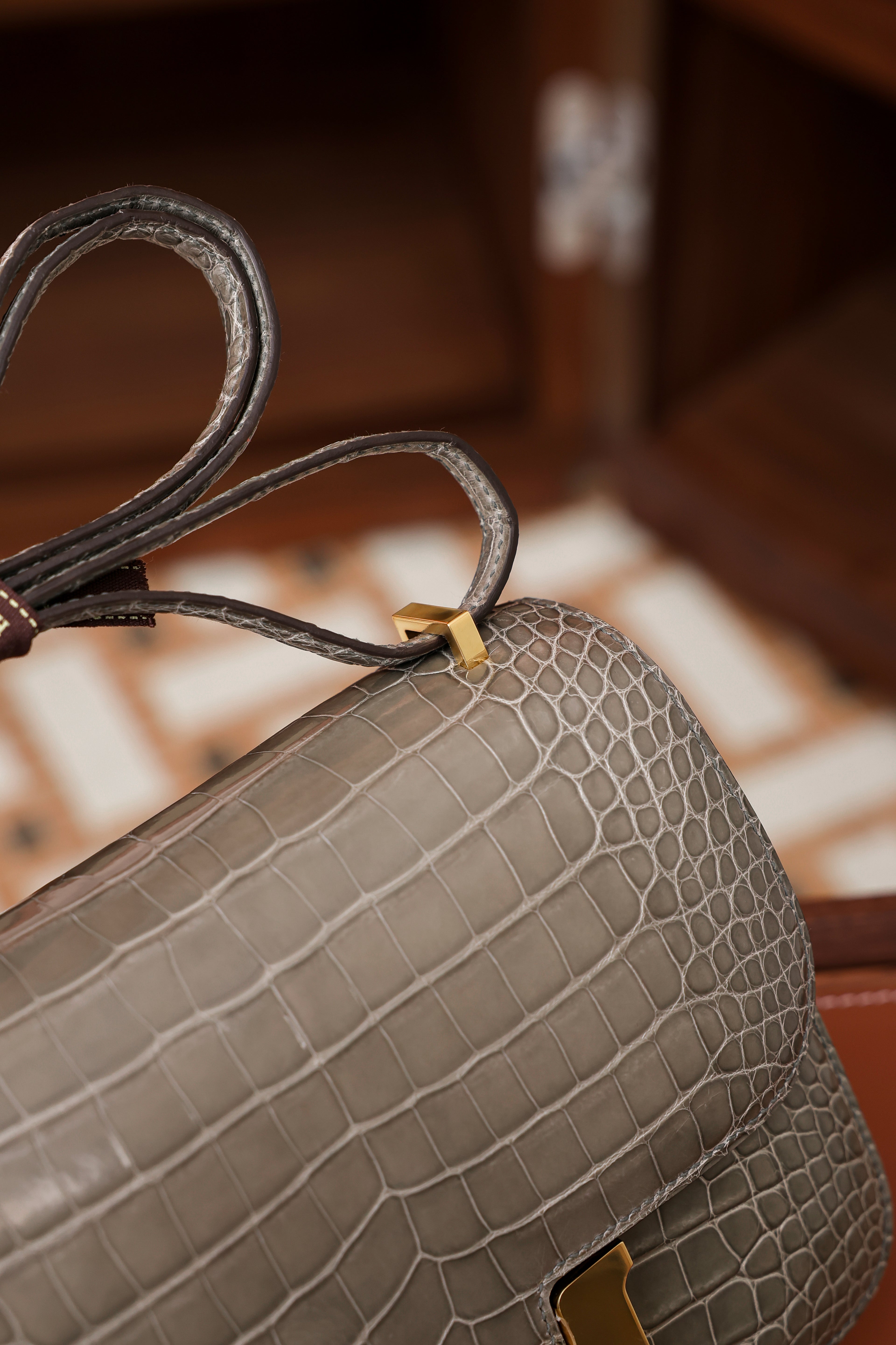 Constance- All Handmade Golden / Sliver Hardware Gris Tourterelle Crocodile eather