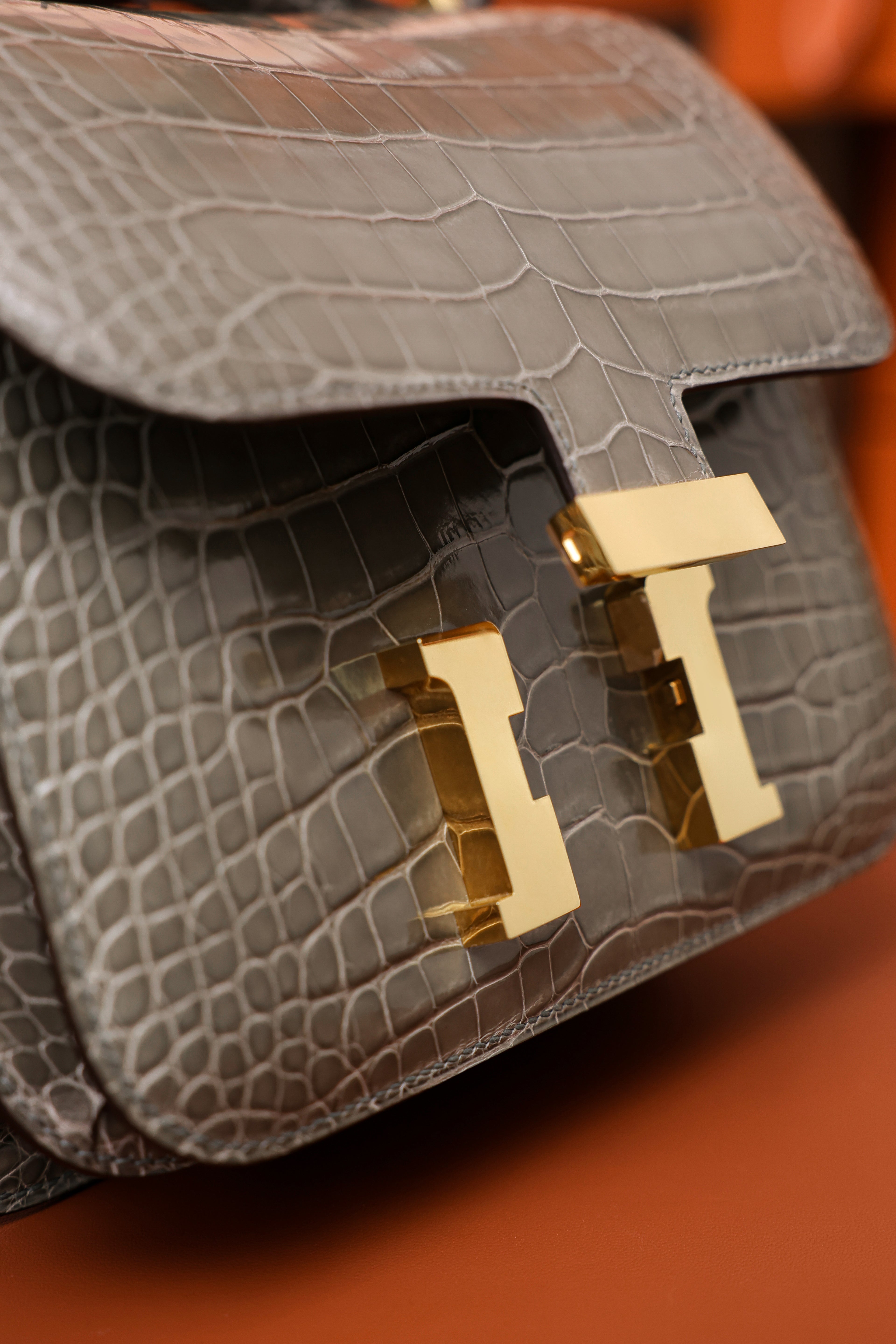 Constance- All Handmade Golden / Sliver Hardware Gris Tourterelle Crocodile eather