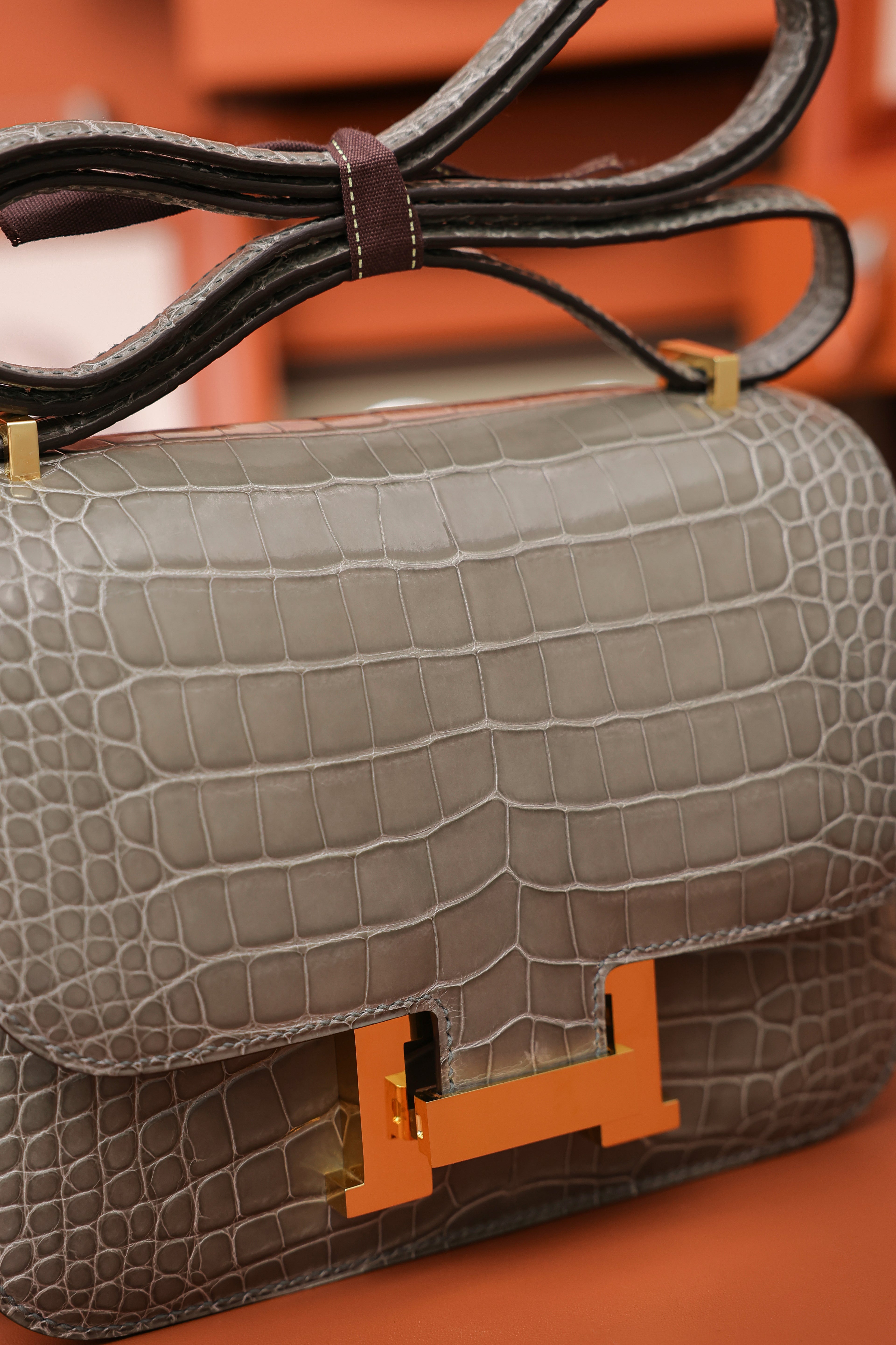 Constance- All Handmade Golden / Sliver Hardware Gris Tourterelle Crocodile eather