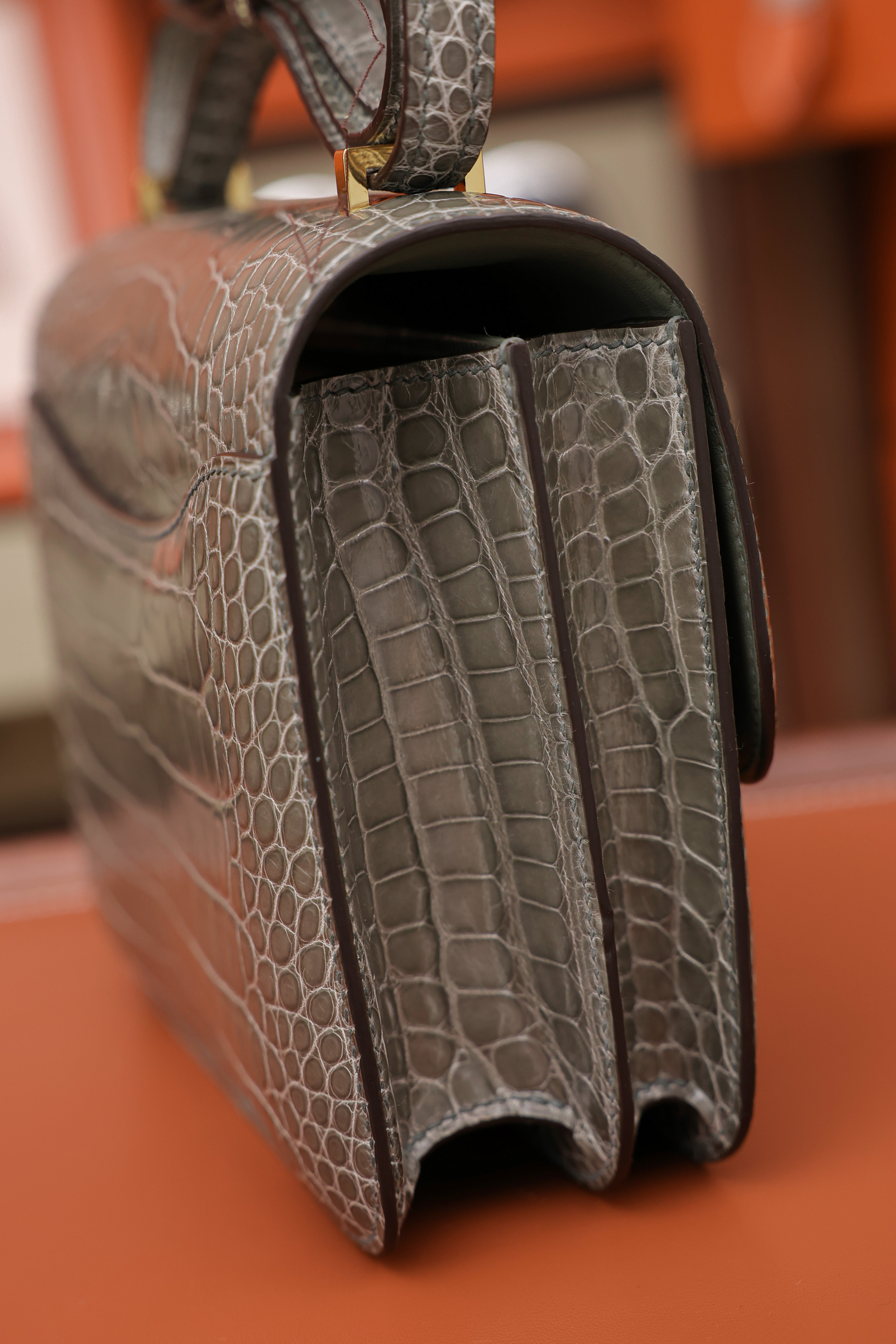 Constance- All Handmade Golden / Sliver Hardware Gris Tourterelle Crocodile eather