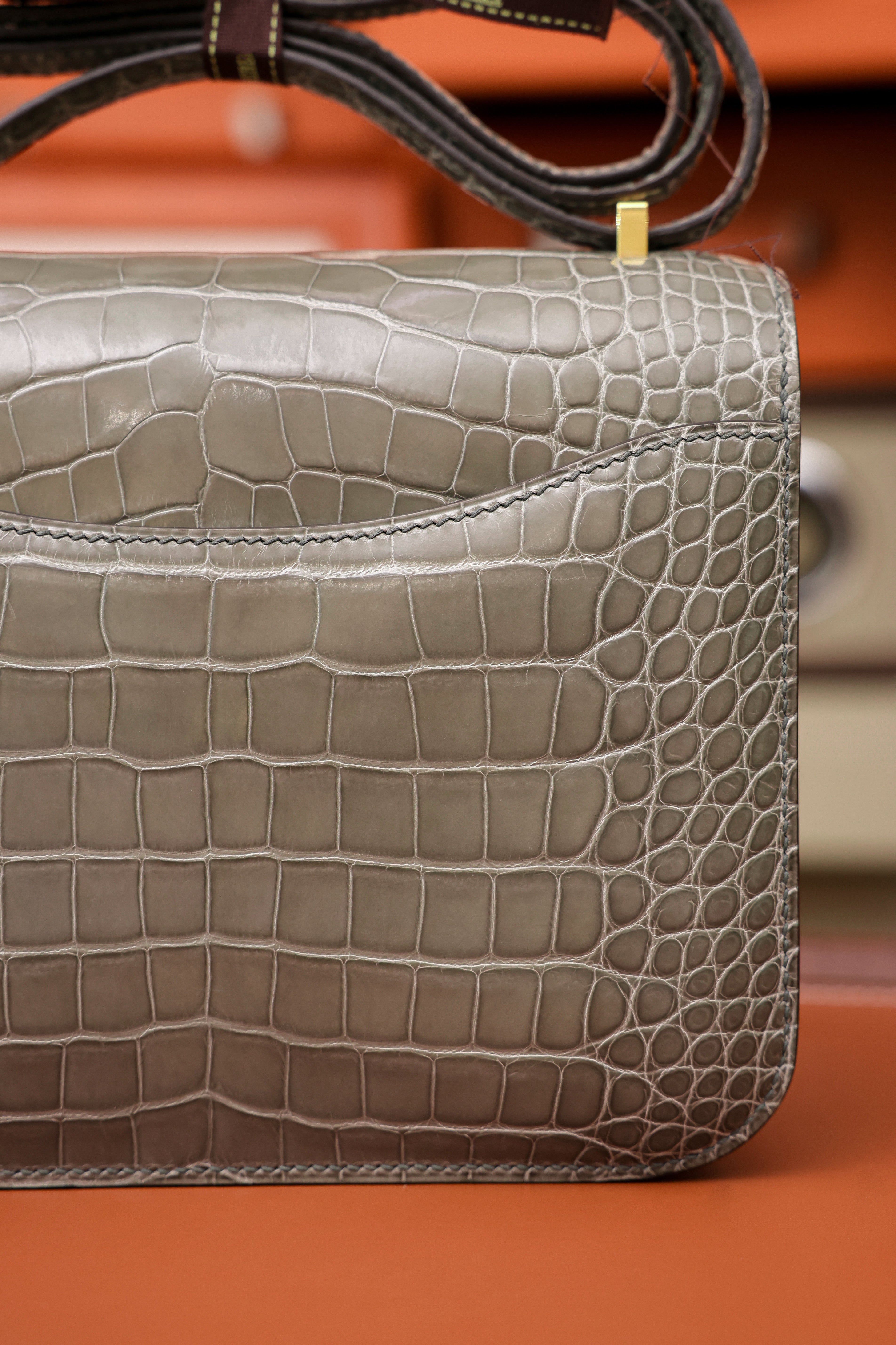 Constance- All Handmade Golden / Sliver Hardware Gris Tourterelle Crocodile eather
