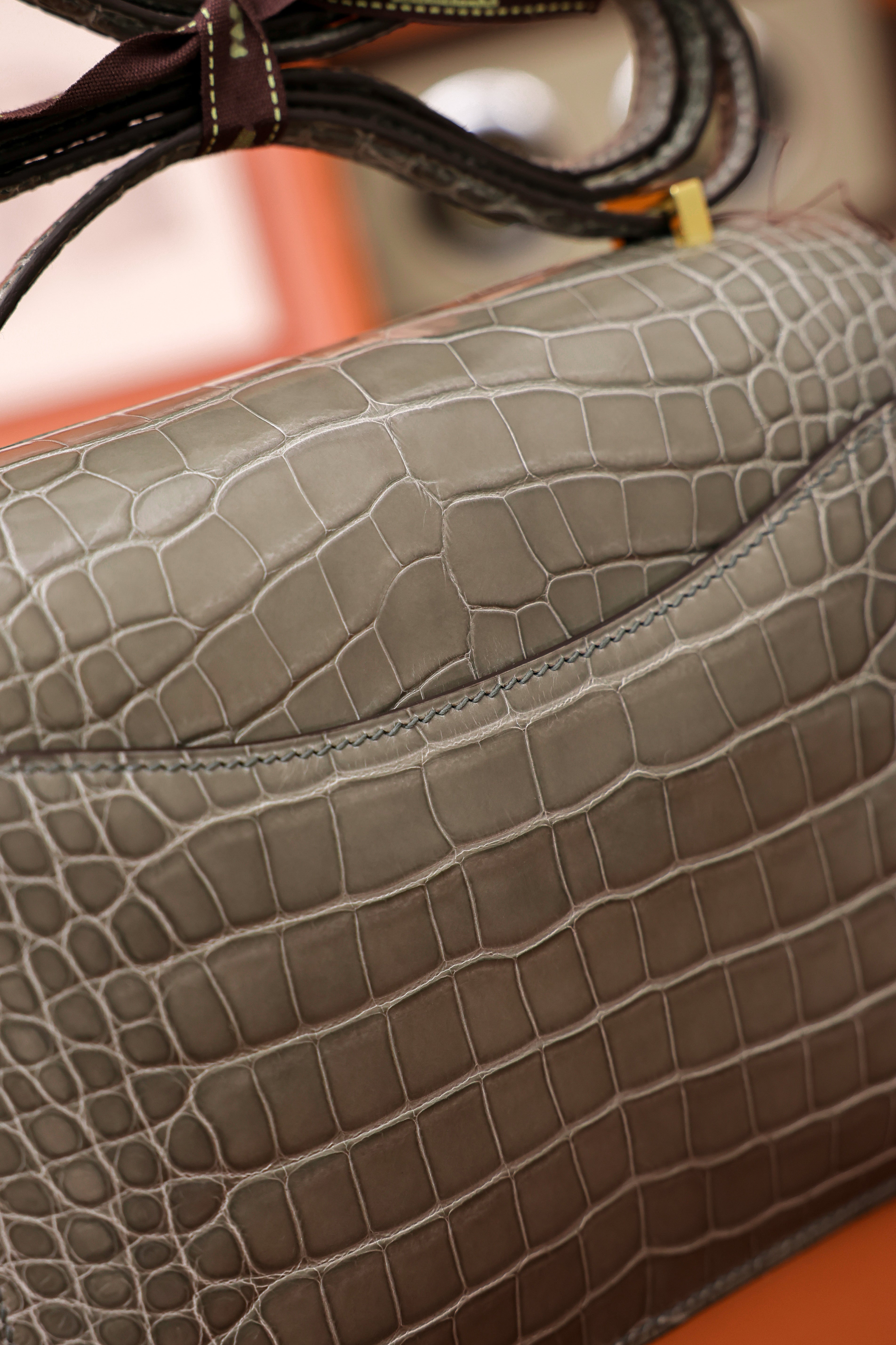 Constance- All Handmade Golden / Sliver Hardware Gris Tourterelle Crocodile eather