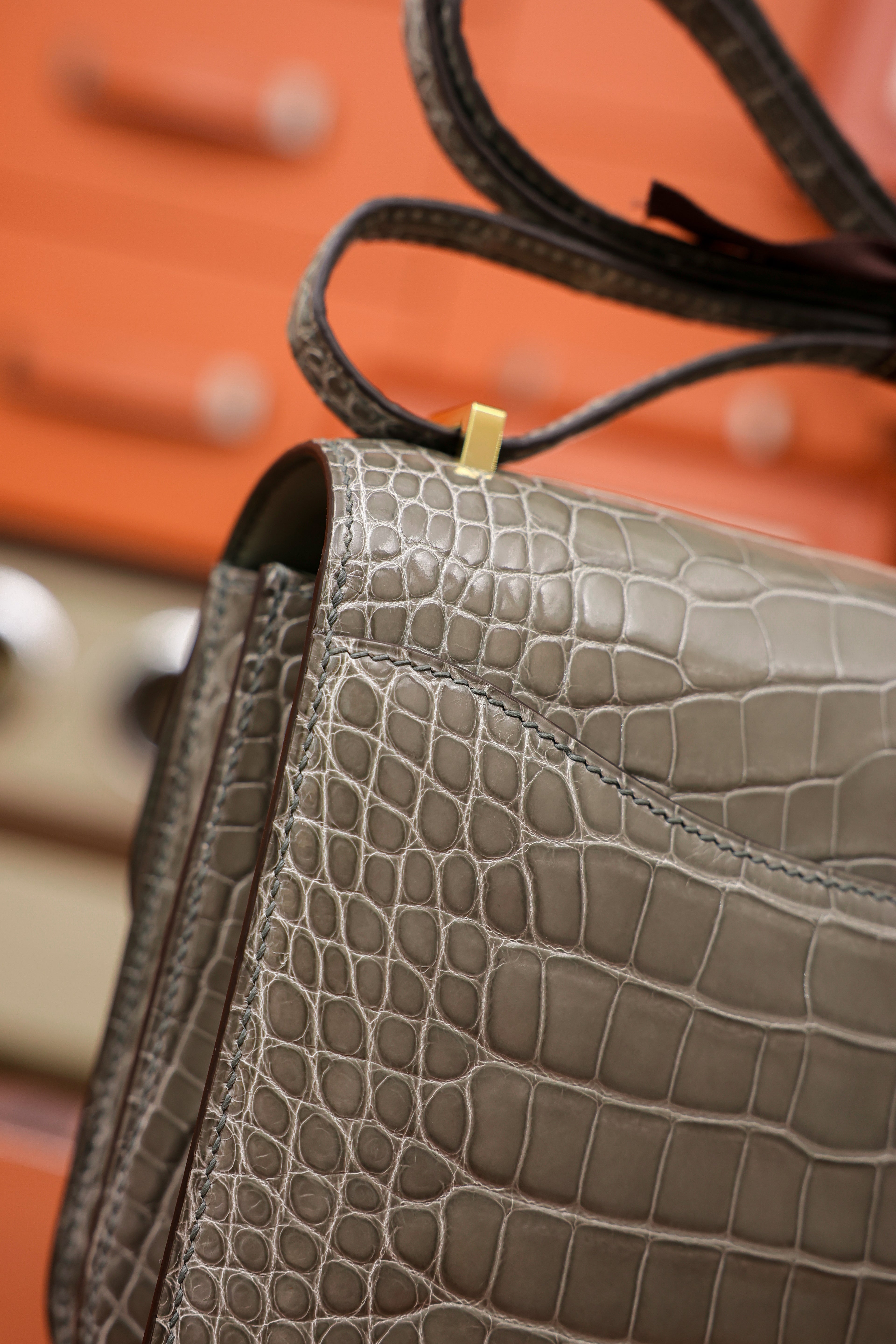 Constance- All Handmade Golden / Sliver Hardware Gris Tourterelle Crocodile eather