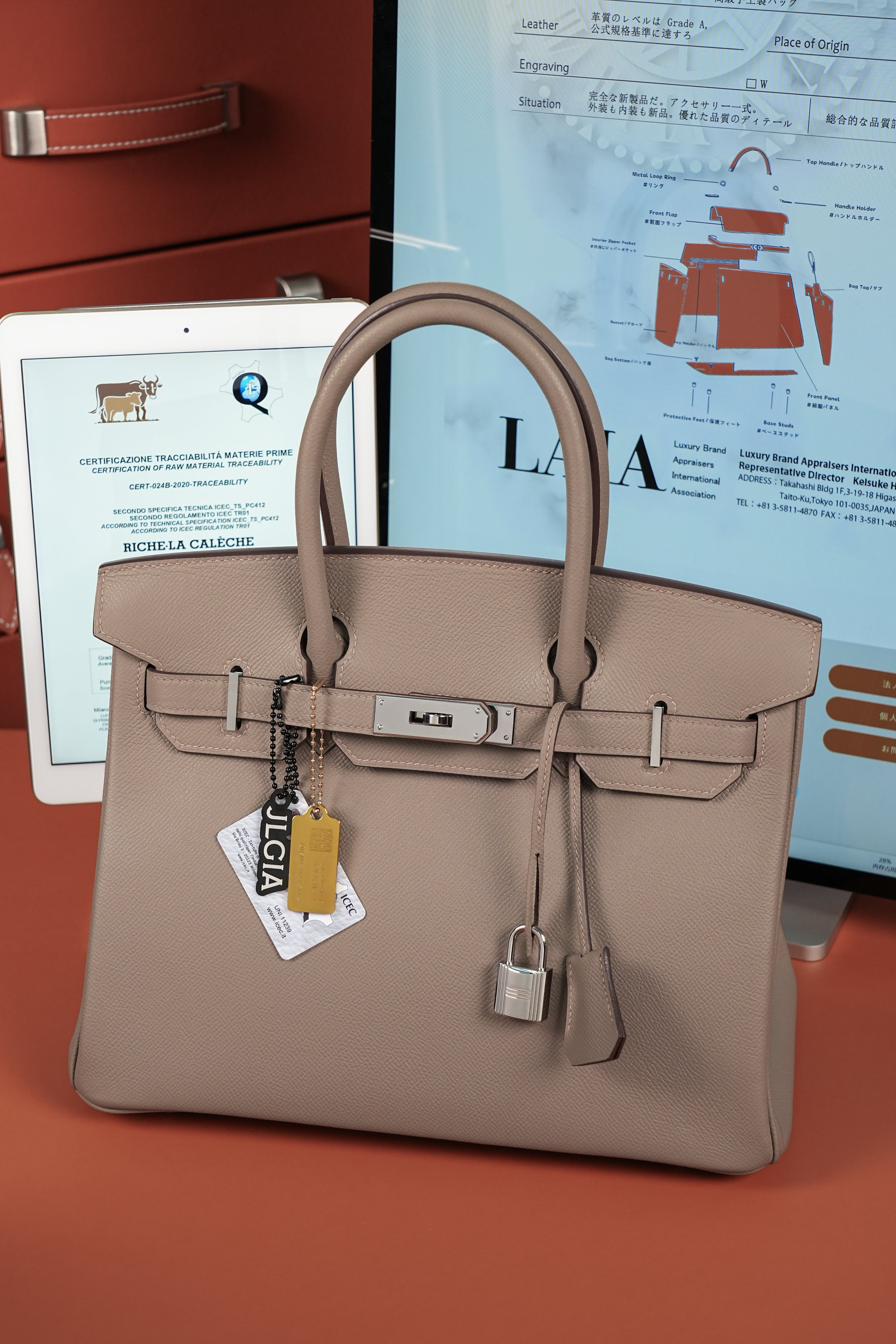 Birkin- All Handmade Golden / Sliver Etoupe ep leather