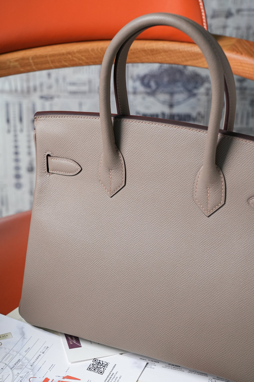 Birkin- All Handmade Golden / Sliver Etoupe ep leather