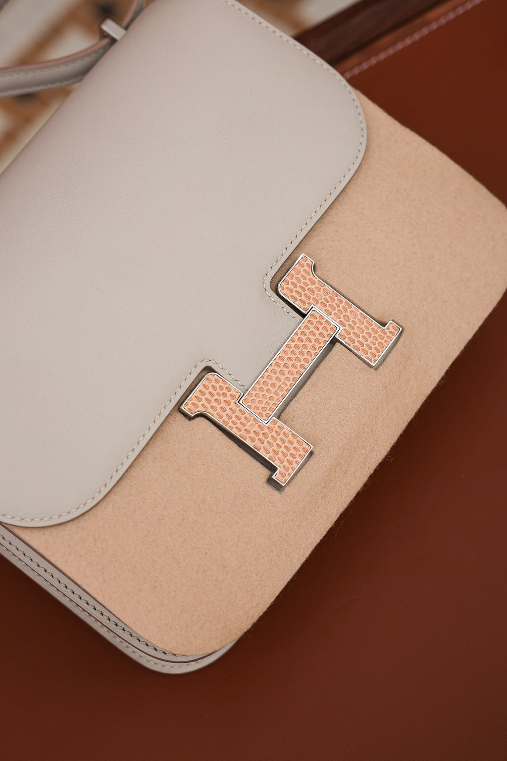 Constance- All Handmade Golden / Sliver  Craie lizard/ep leather