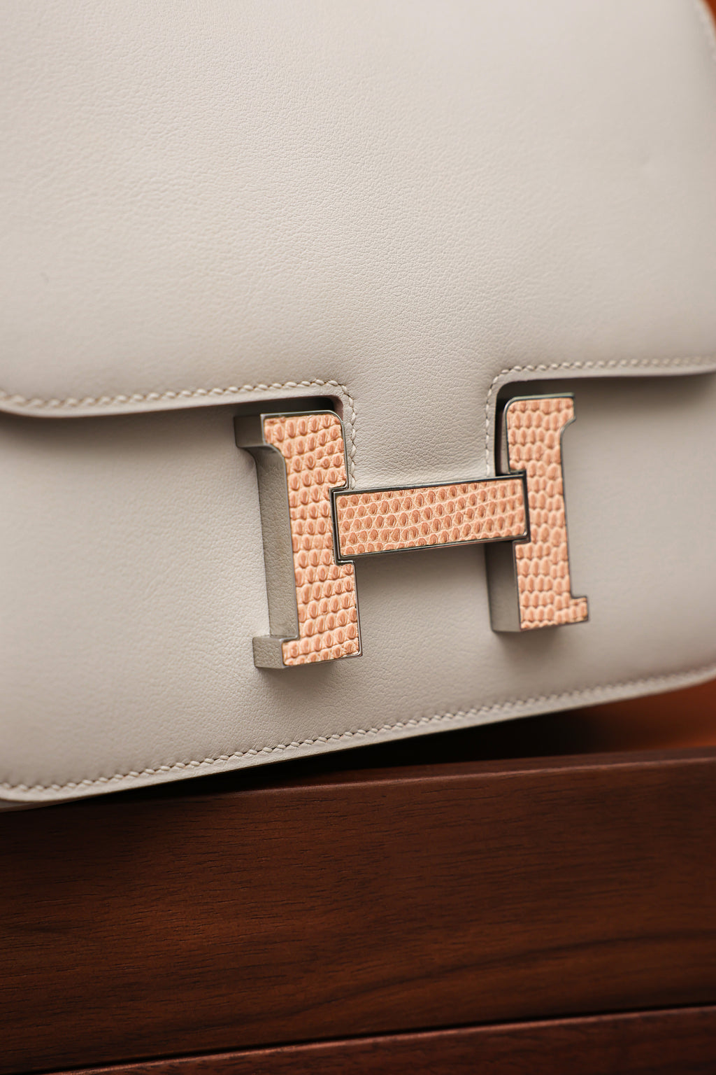 Constance- All Handmade Golden / Sliver  Craie lizard/ep leather