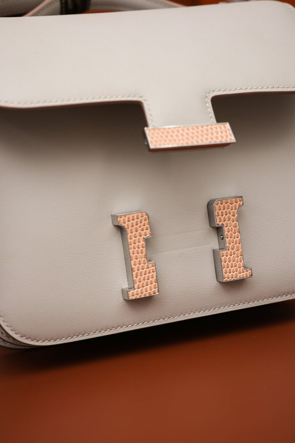 Constance- All Handmade Golden / Sliver  Craie lizard/ep leather