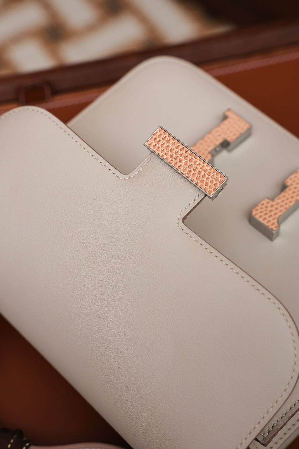 Constance- All Handmade Golden / Sliver  Craie lizard/ep leather