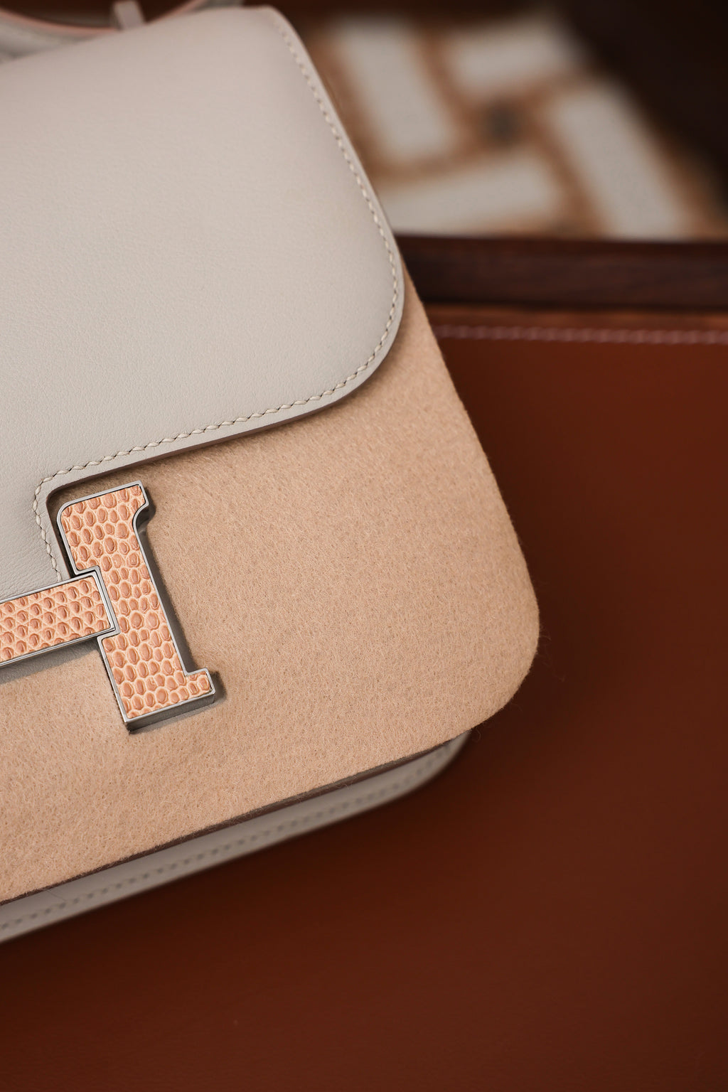 Constance- All Handmade Golden / Sliver  Craie lizard/ep leather