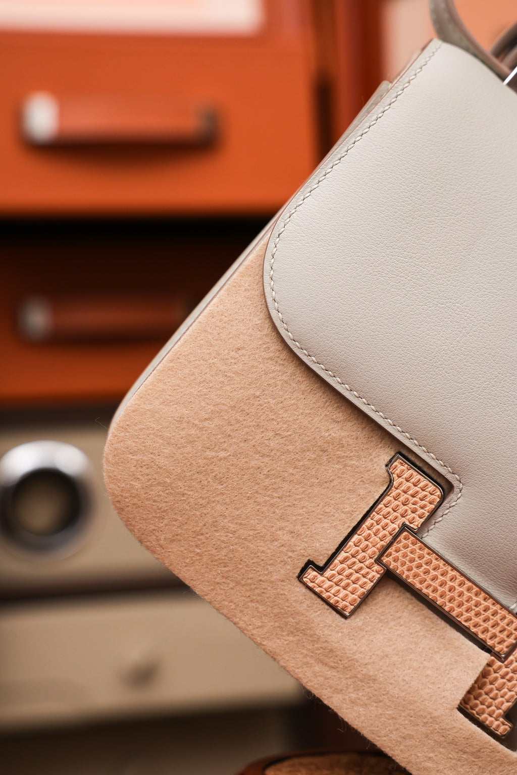 Constance- All Handmade Golden / Sliver  Craie lizard/ep leather