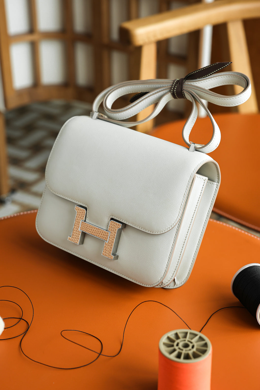 Constance- All Handmade Golden / Sliver  Craie lizard/ep leather