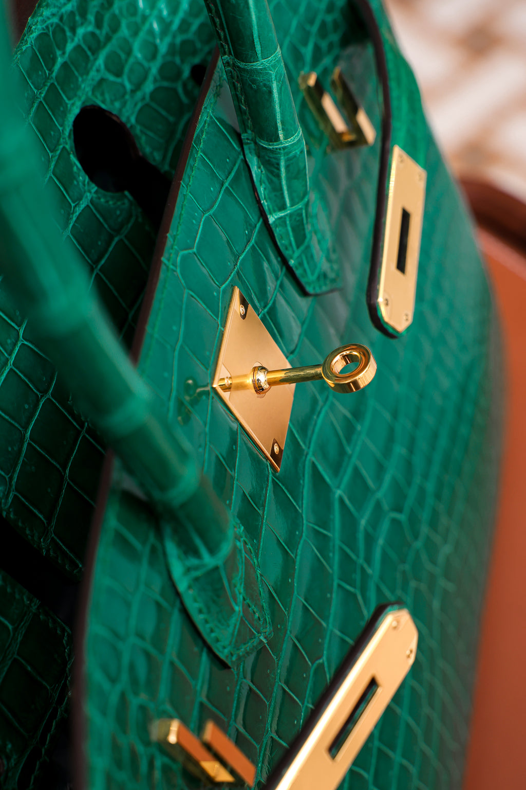 Birkin- All Handmade Golden / Sliver Imperial Green Crocodile leather