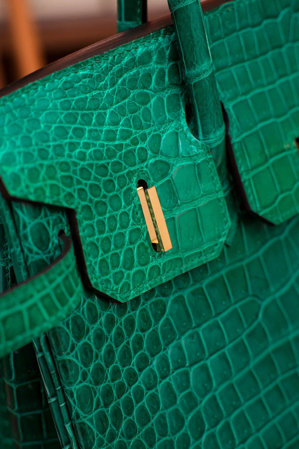 Birkin- All Handmade Golden / Sliver Imperial Green Crocodile leather