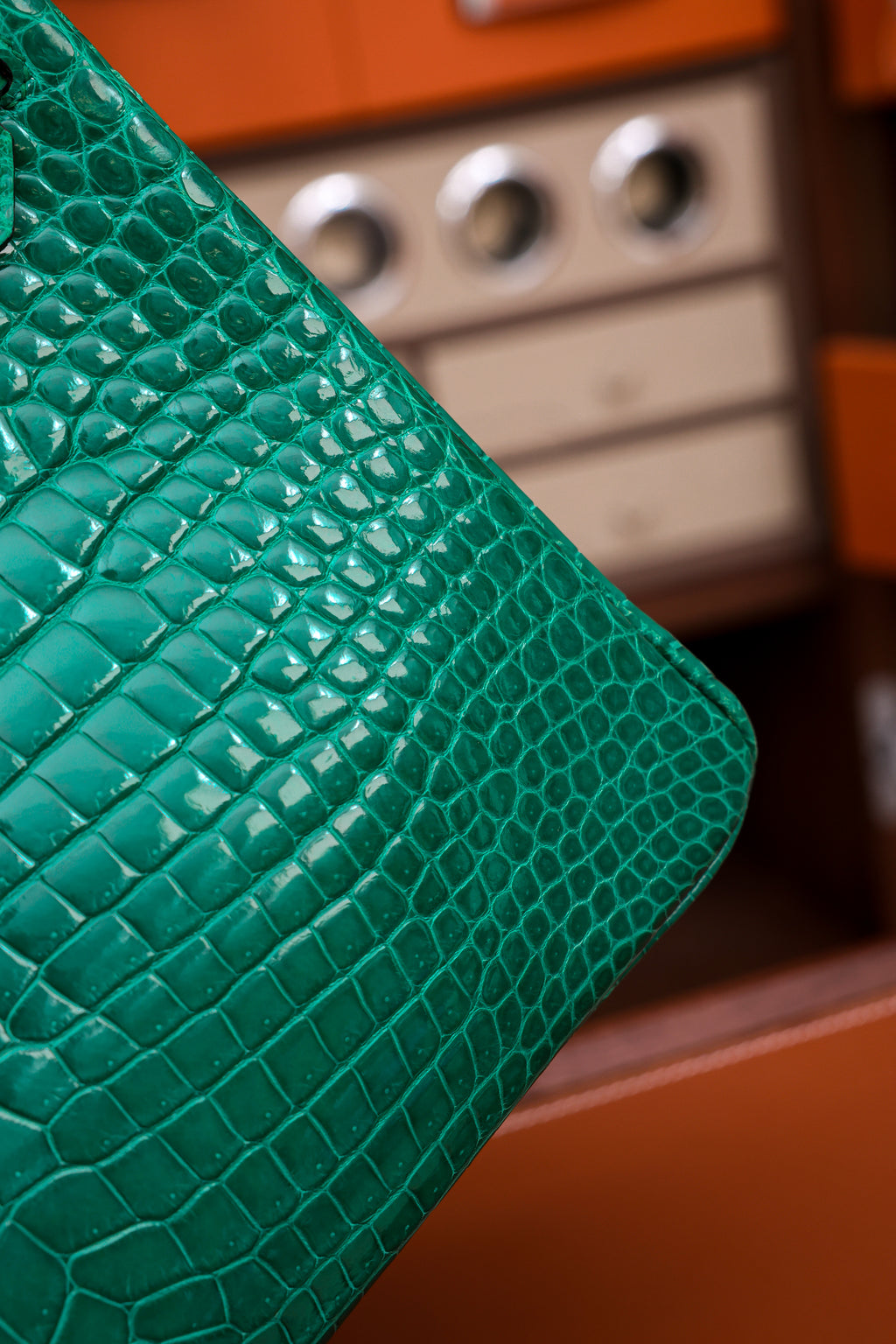 Birkin- All Handmade Golden / Sliver Imperial Green Crocodile leather