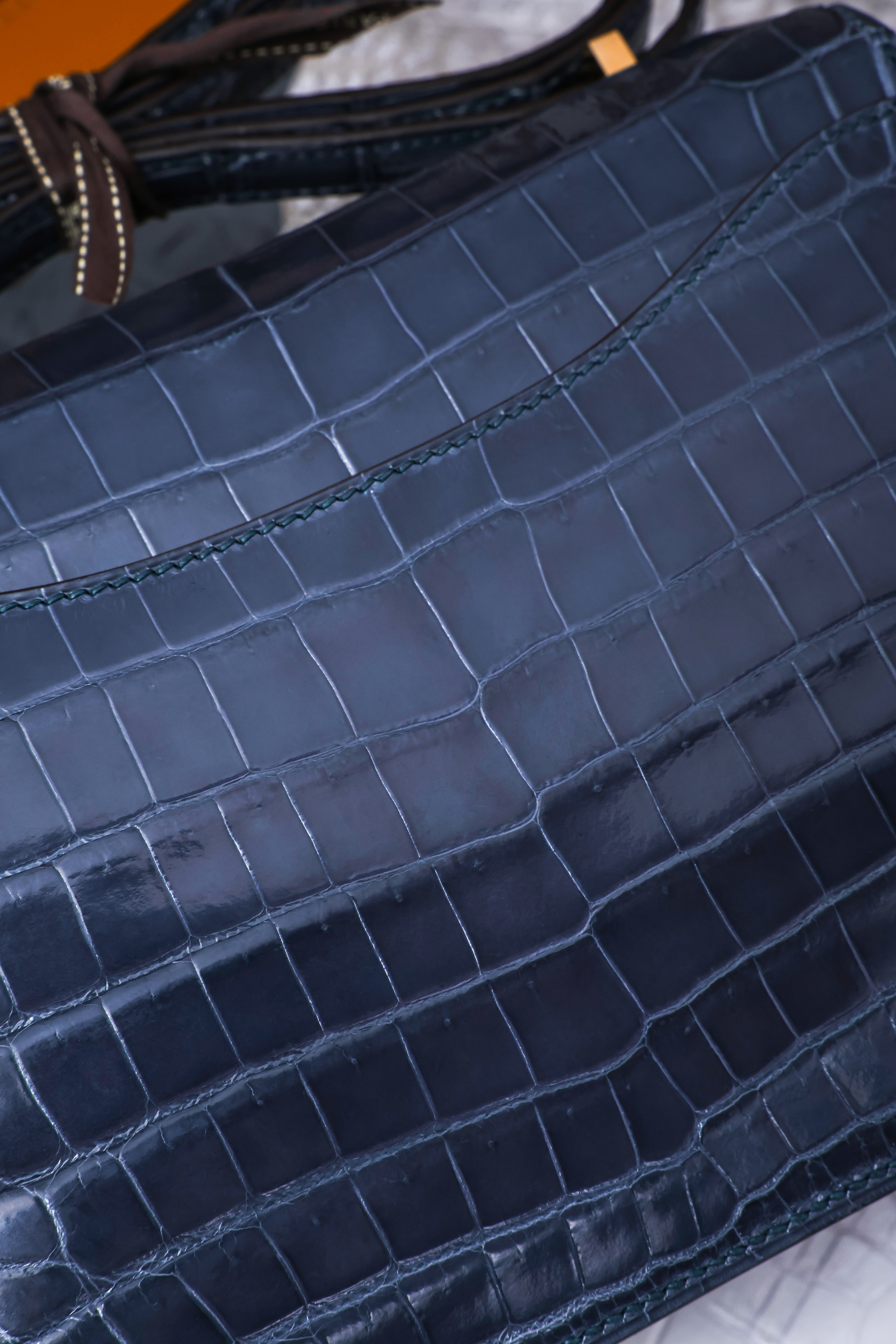 Constance- All Handmade Golden / Sliver Hardware Bleu Tempete Crocodile leather