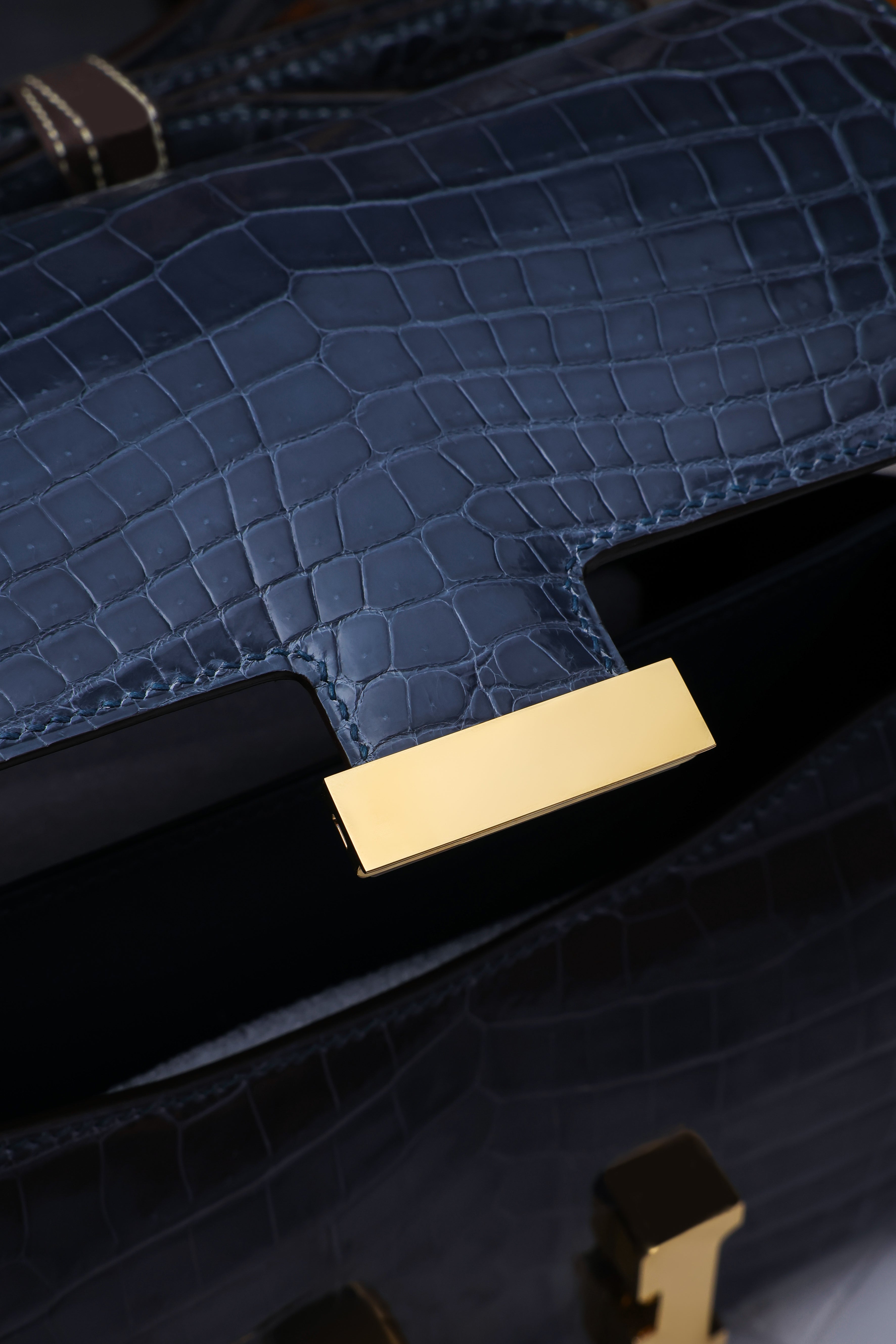 Constance- All Handmade Golden / Sliver Hardware Bleu Tempete Crocodile leather