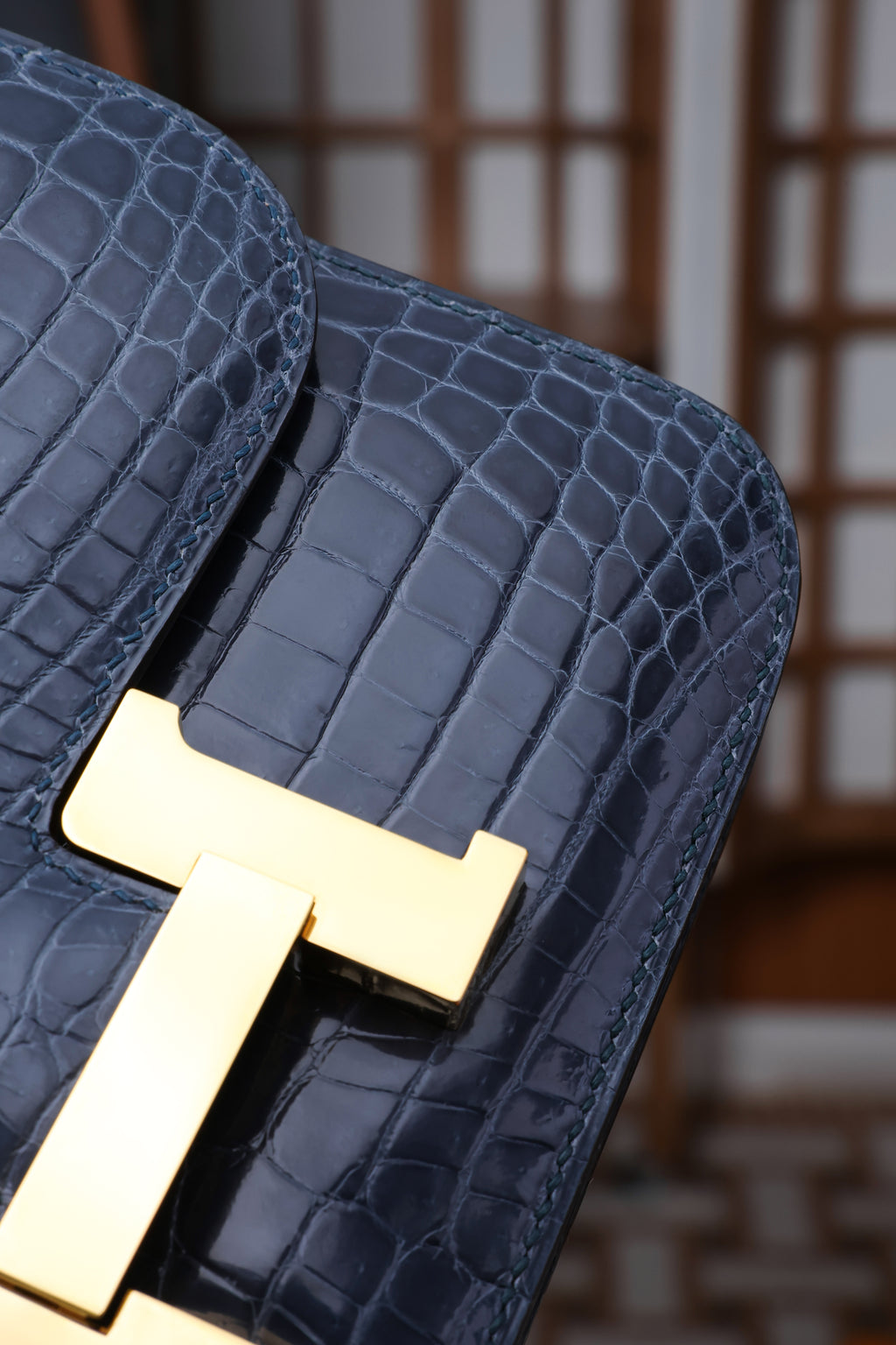 Constance- All Handmade Golden / Sliver Hardware Bleu Tempete Crocodile leather