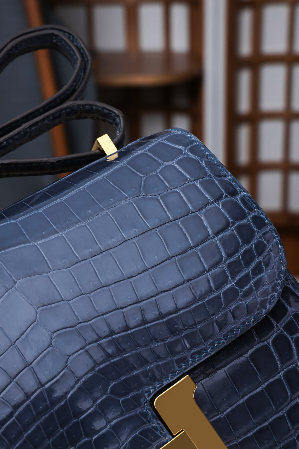 Constance- All Handmade Golden / Sliver Hardware Bleu Tempete Crocodile leather