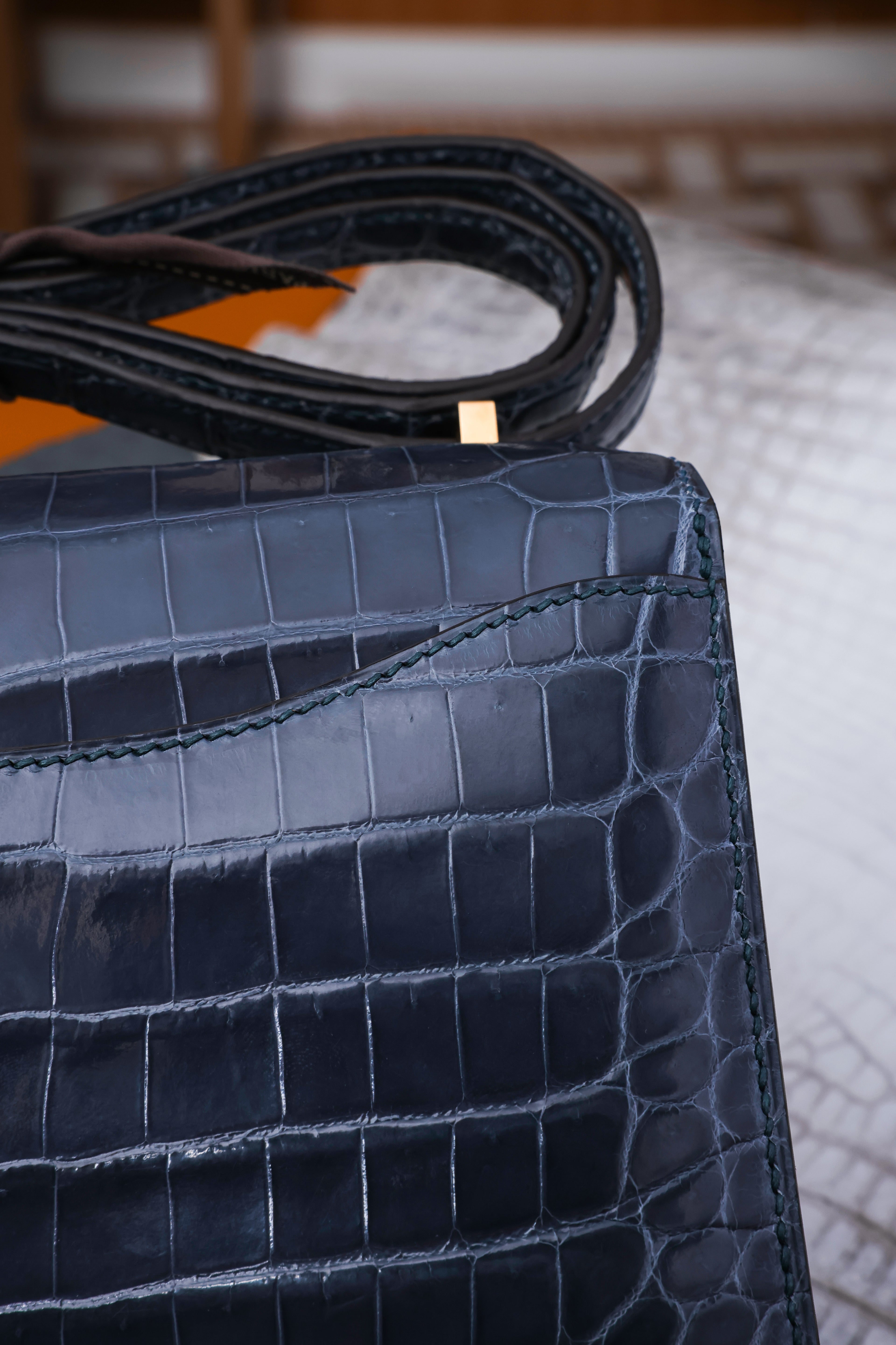 Constance- All Handmade Golden / Sliver Hardware Bleu Tempete Crocodile leather