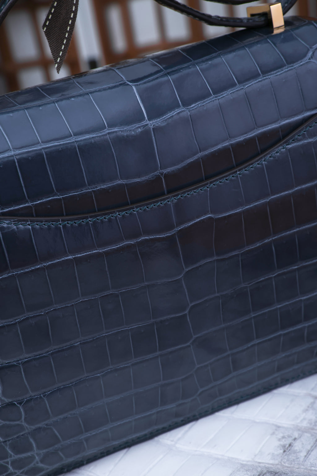 Constance- All Handmade Golden / Sliver Hardware Bleu Tempete Crocodile leather