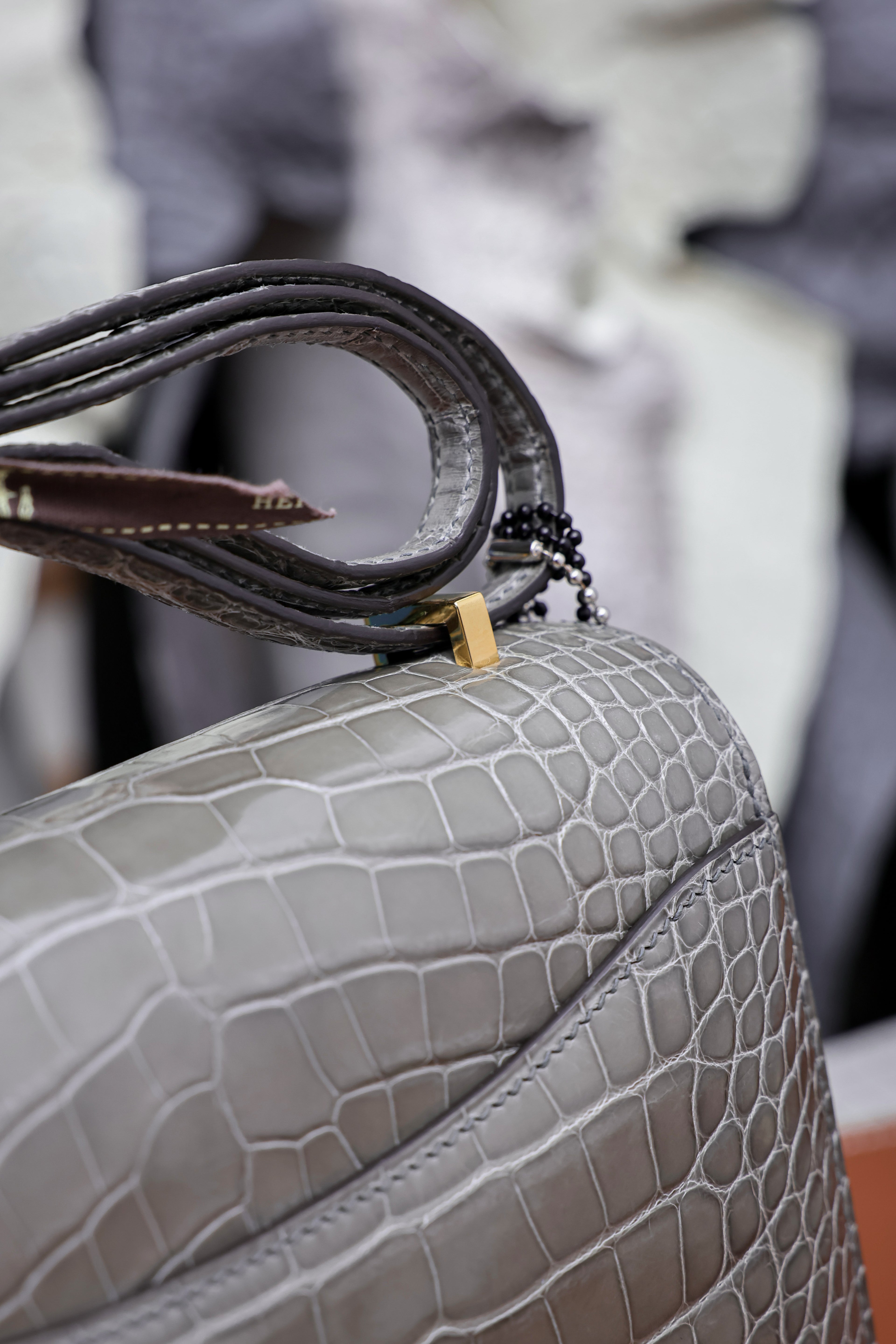 Constance- All Handmade Golden / Sliver Hardware   Cement ash Crocodile leather