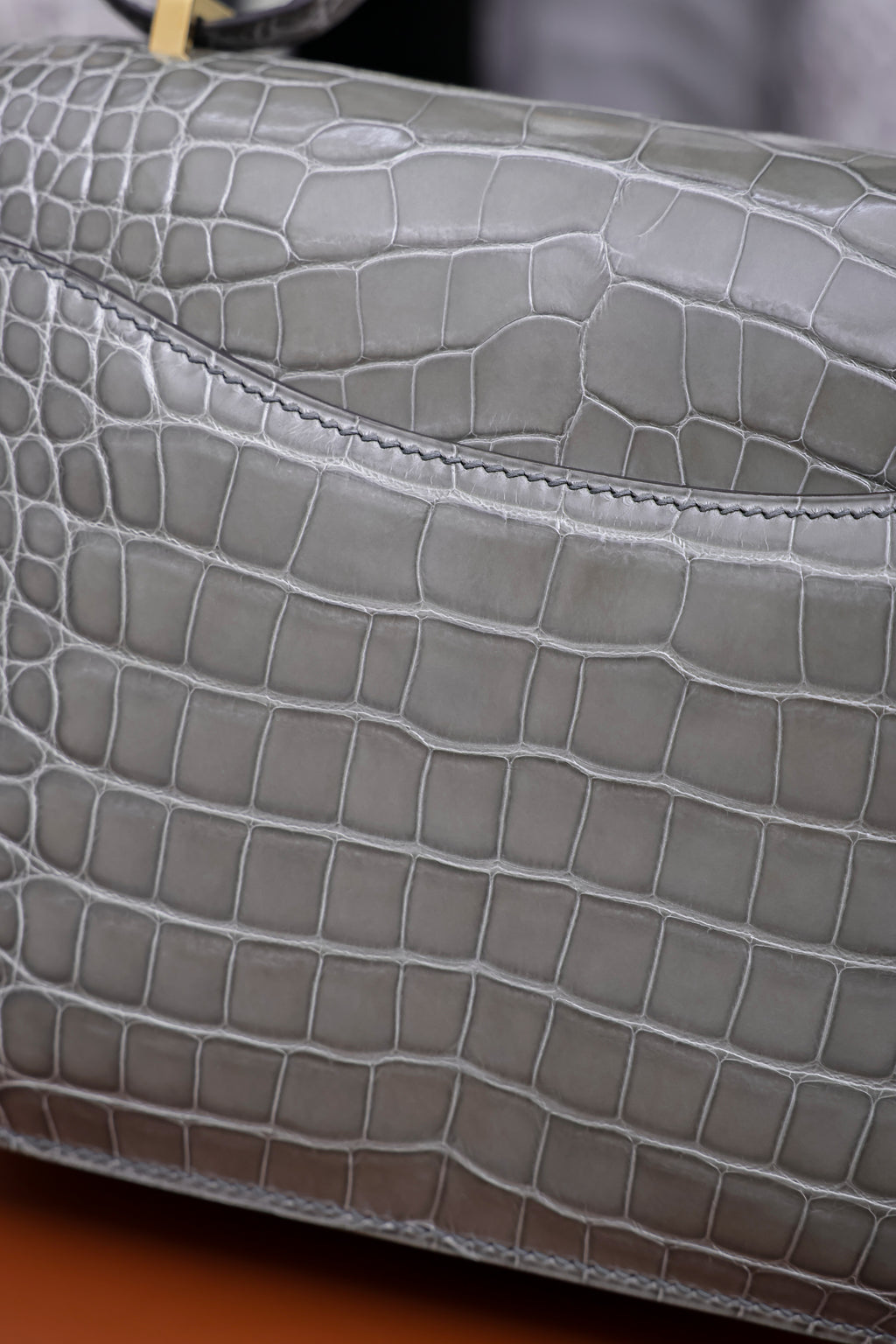 Constance- All Handmade Golden / Sliver Hardware   Cement ash Crocodile leather