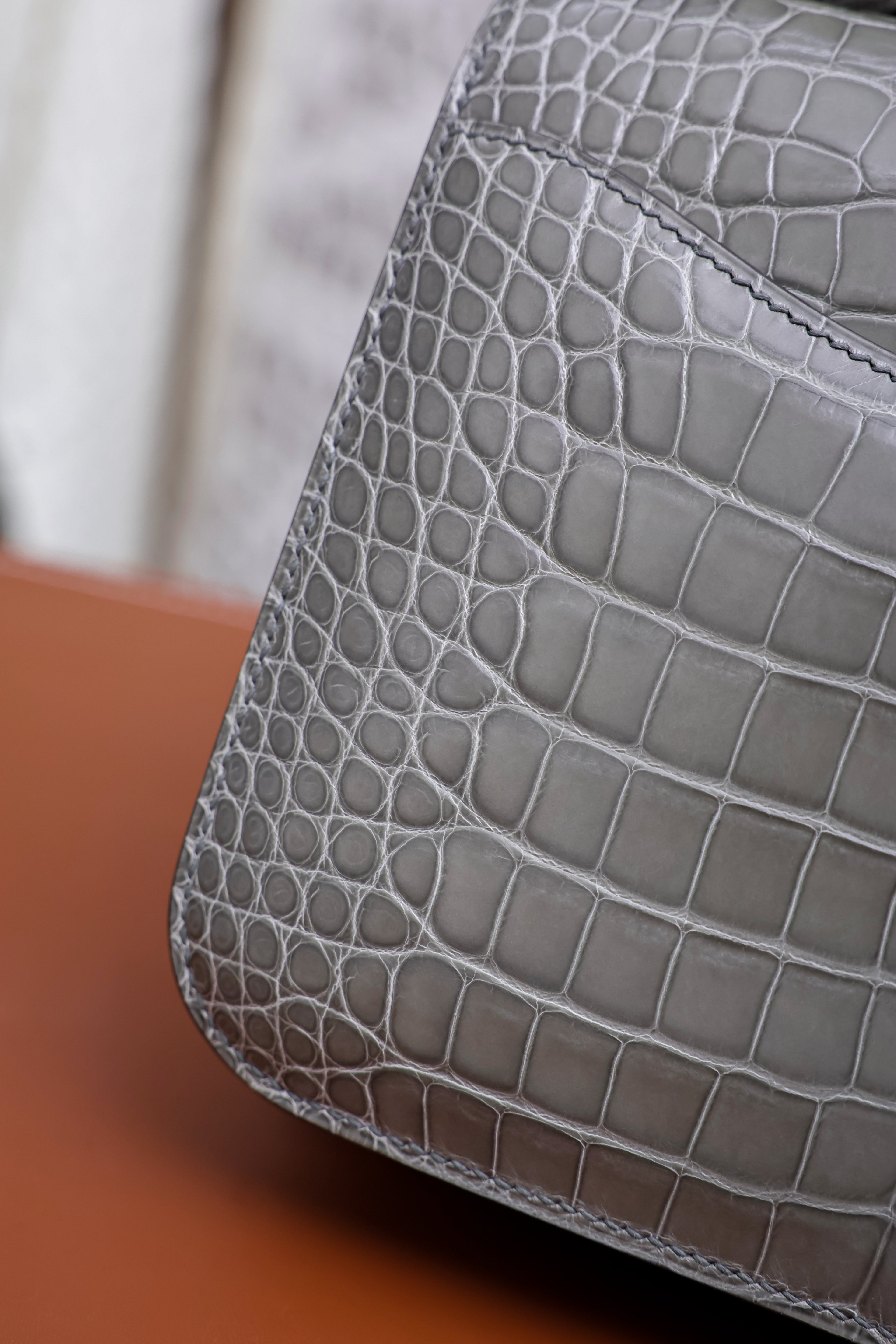 Constance- All Handmade Golden / Sliver Hardware   Cement ash Crocodile leather