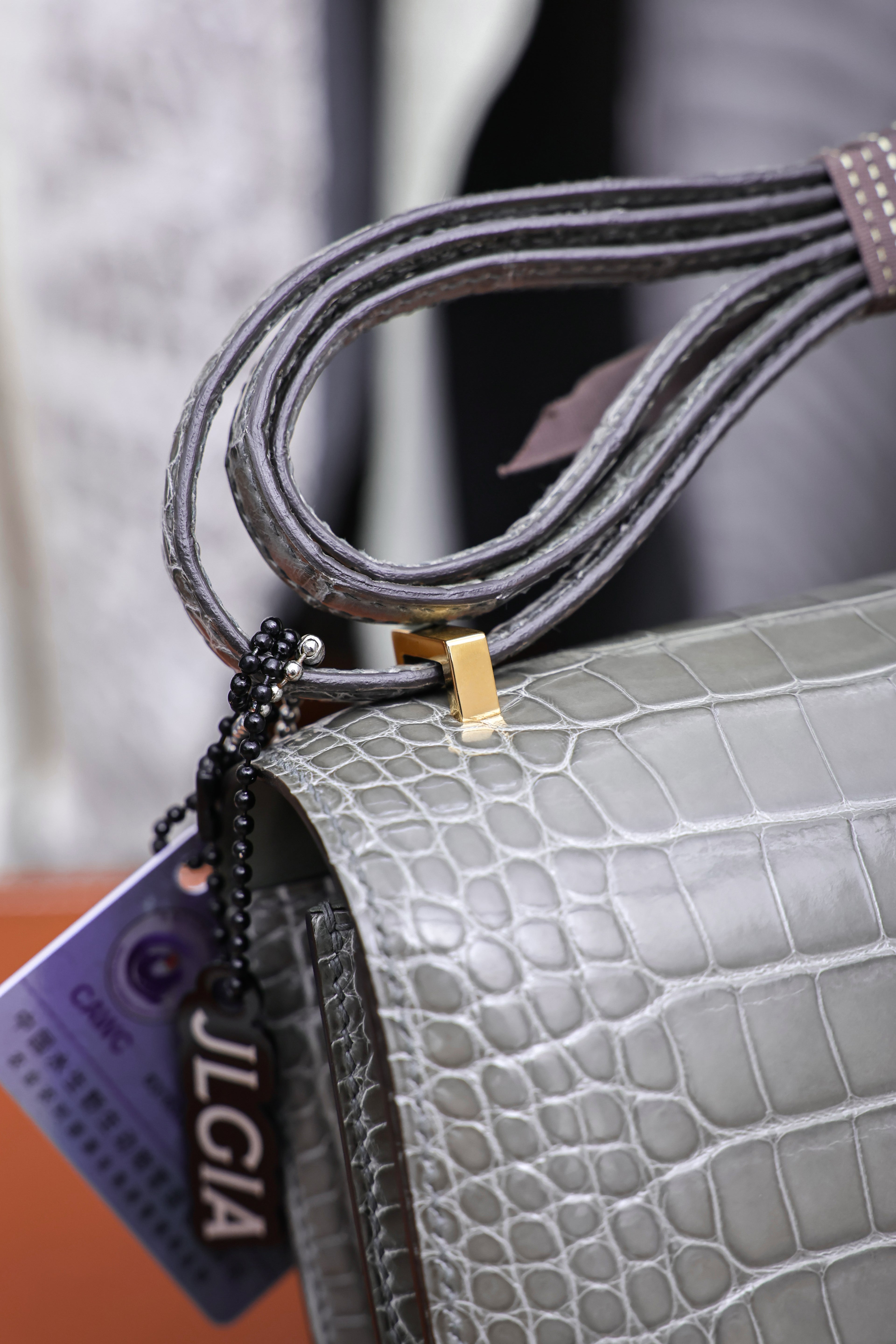 Constance- All Handmade Golden / Sliver Hardware   Cement ash Crocodile leather