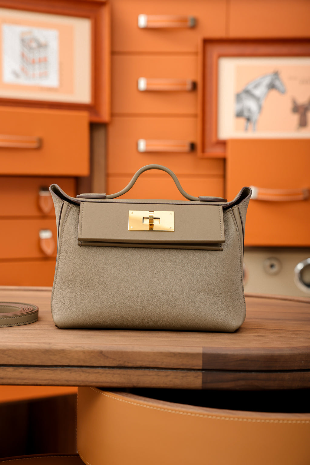 2424- All Handmade Golden / Sliver Hardware Etoupe EV leather